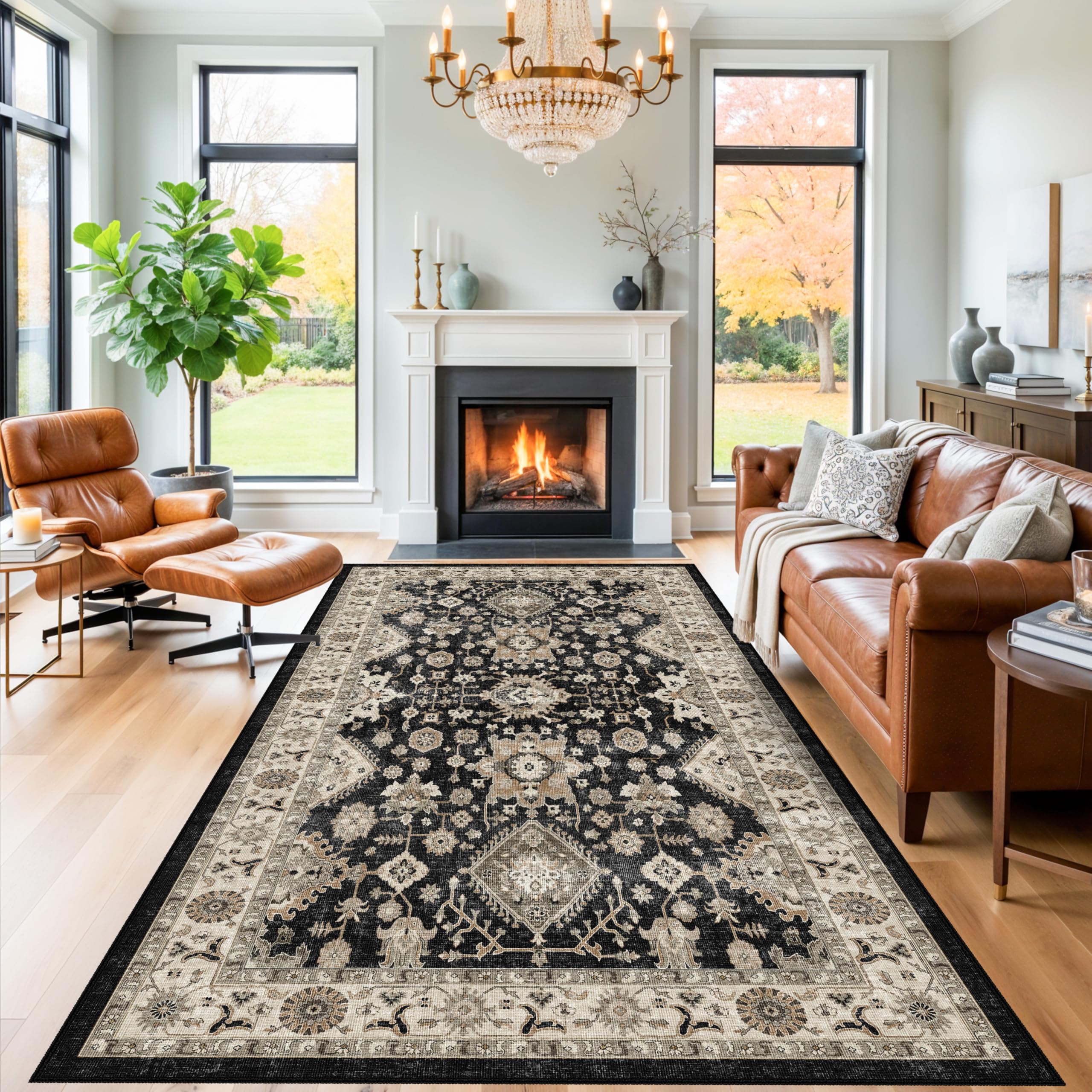 5x10 Wide Hallway Runner Rug: Washable 10ft Runners for Living Room Bedroom Kitchen - Stain Resistant Non Slip Soft Low Pile Vin