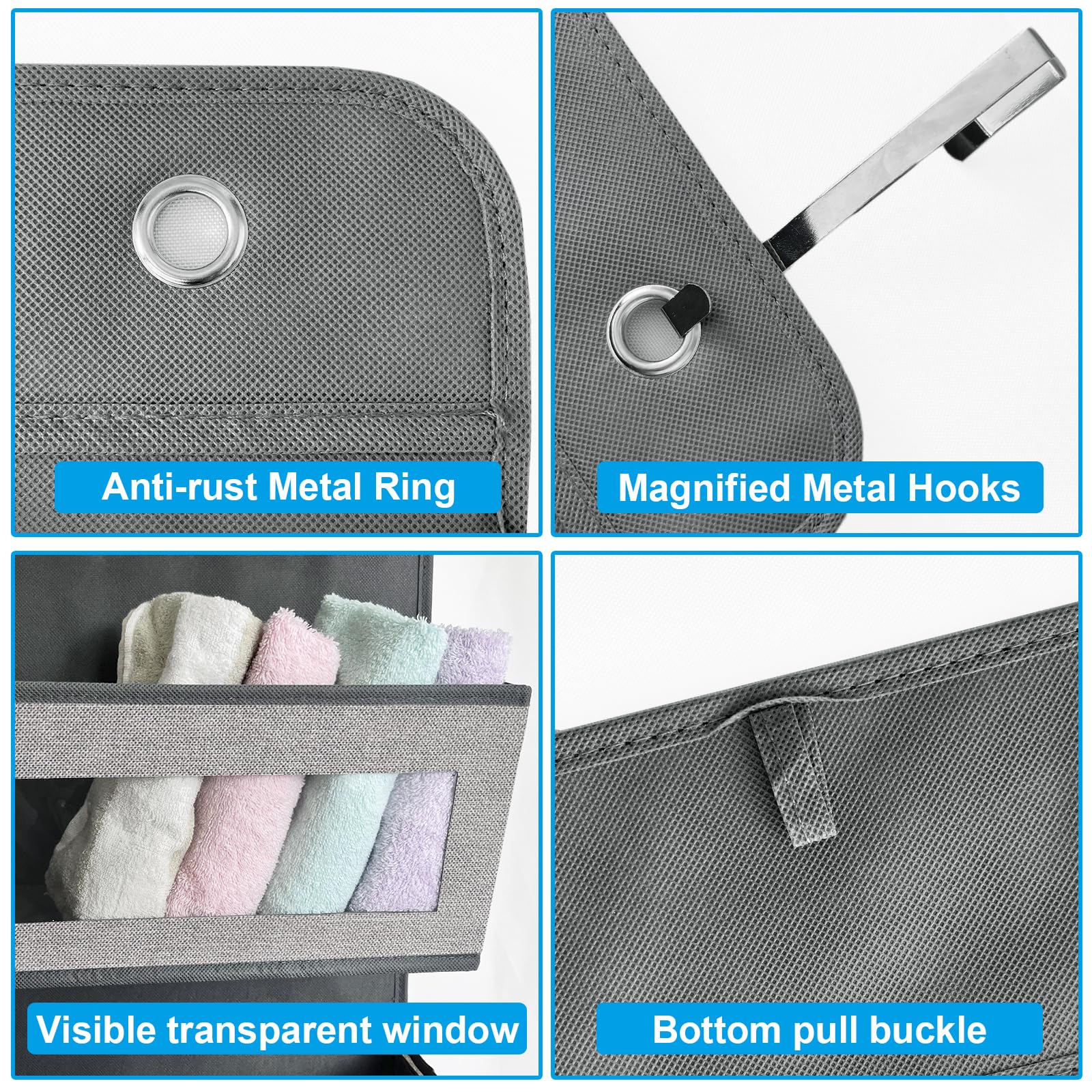 Over The Door Hanging Organizer Storage With 5 Large Pockets,Wall Mount Storage With Clear Windows And 2 Widened Metal Hooks For