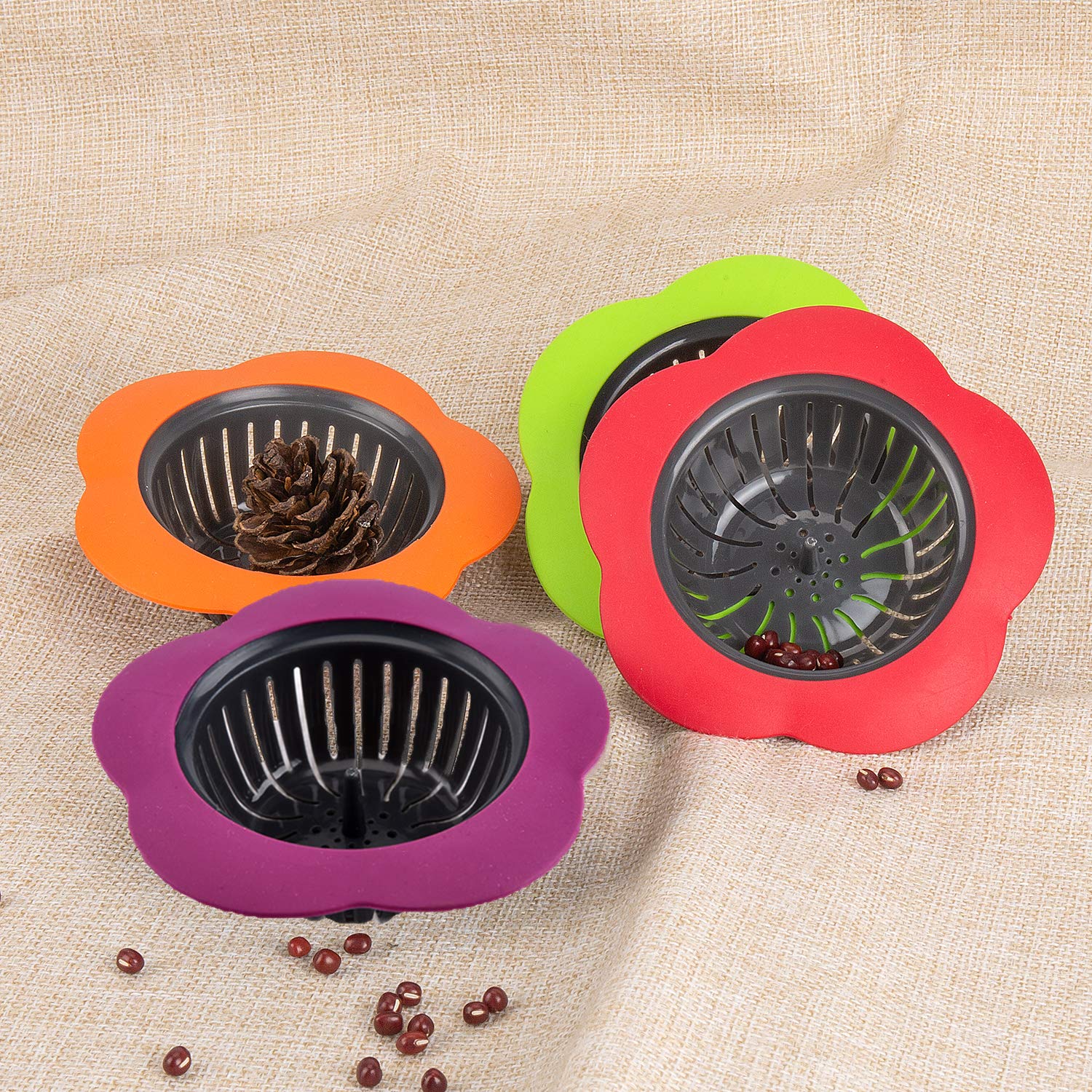 JIANYI Kitchen Sink Strainer  4PCS Silicone Sink Strainer  Large Wide Rim 4.5'' Diameter Sink Drain Strainer for Kitchen Sink - Multicolor