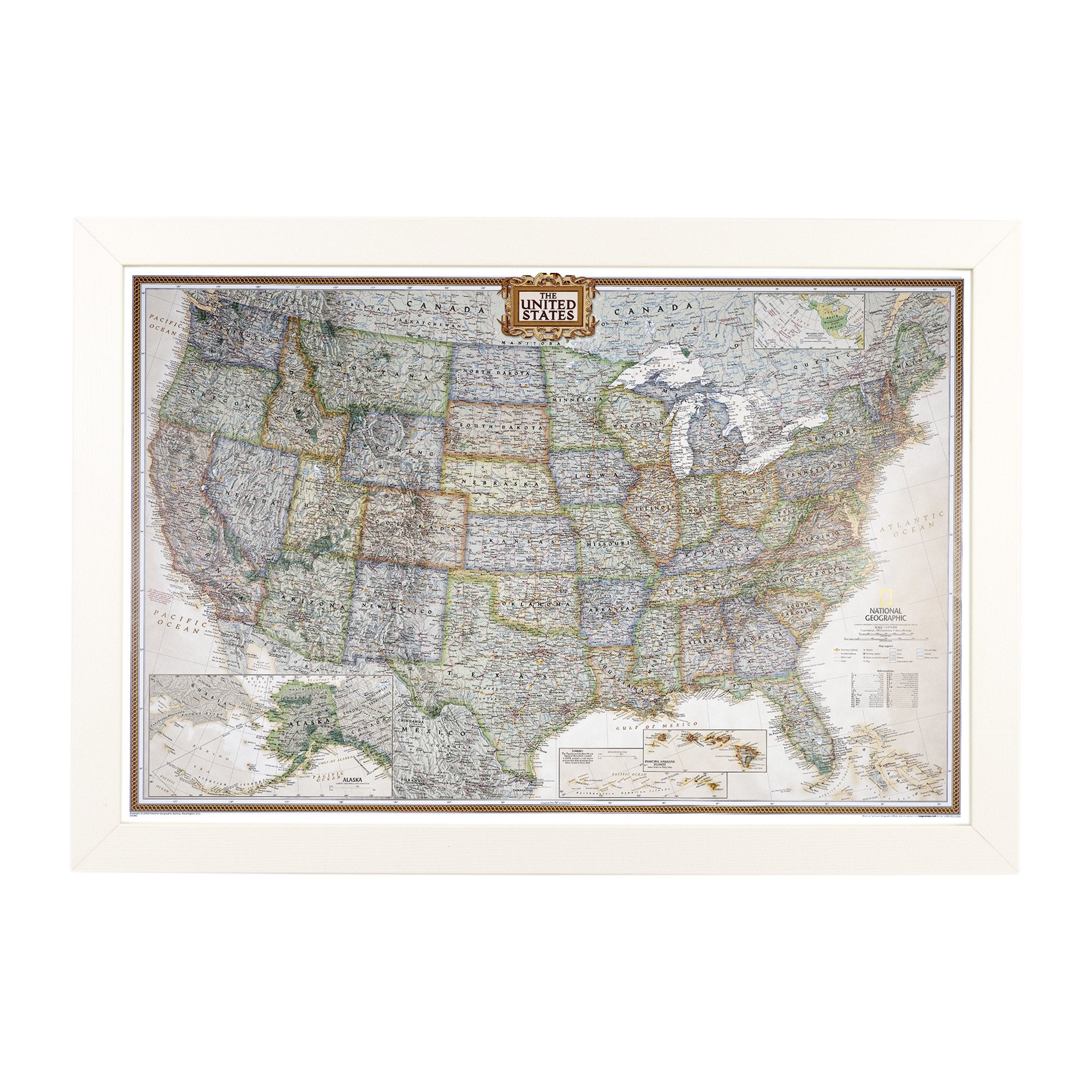 Push Pin Travel Maps - Executive Us - Textured White Framed Pin Map For Tracking Your Travels - 27.5'' X 39.5'' - 8 Handcrafted