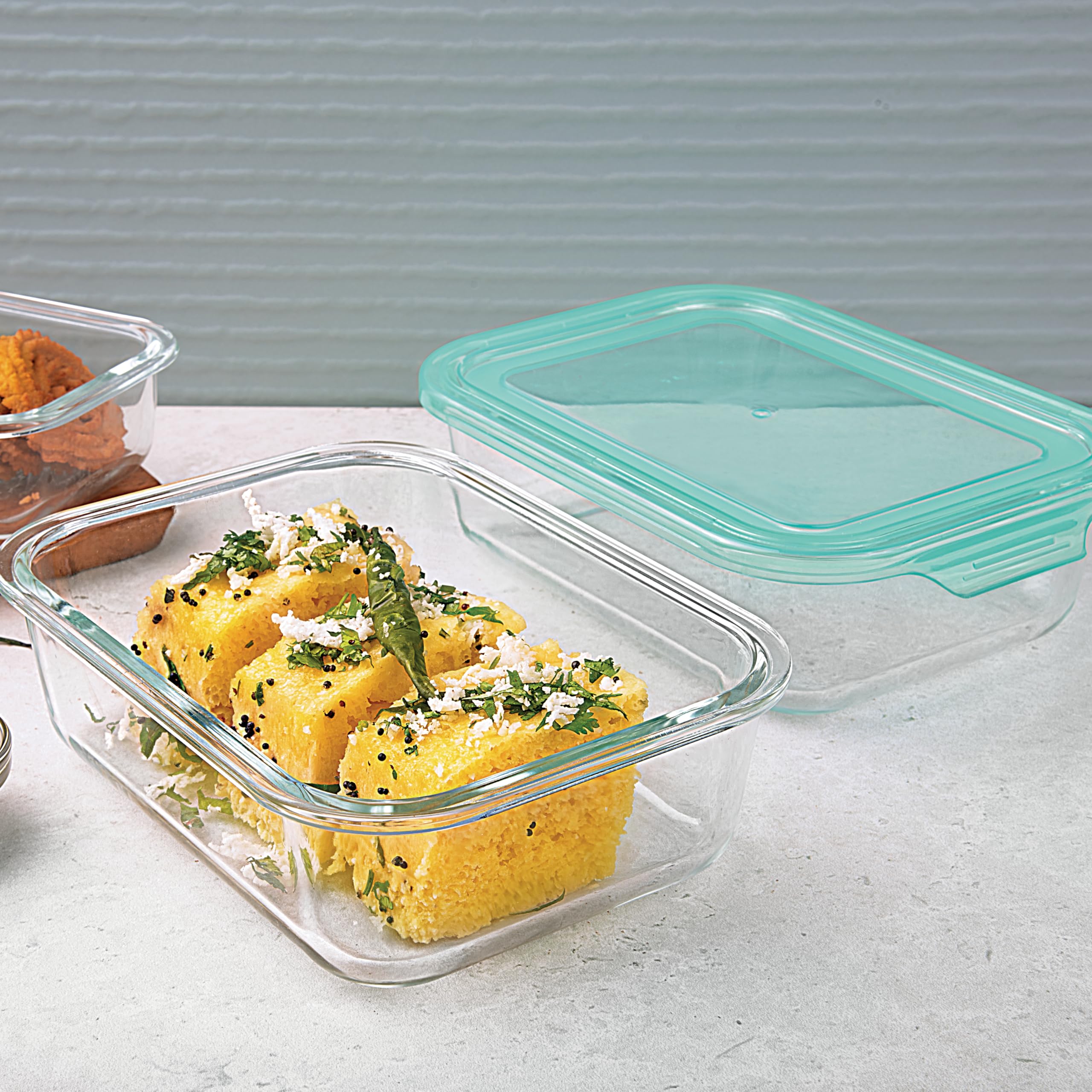 La Opala Cook Serve Store 100% Borosilicate Glass Storage Container | Simply Store With Lid | Rectangle 1.05 L | Microwave & Ove