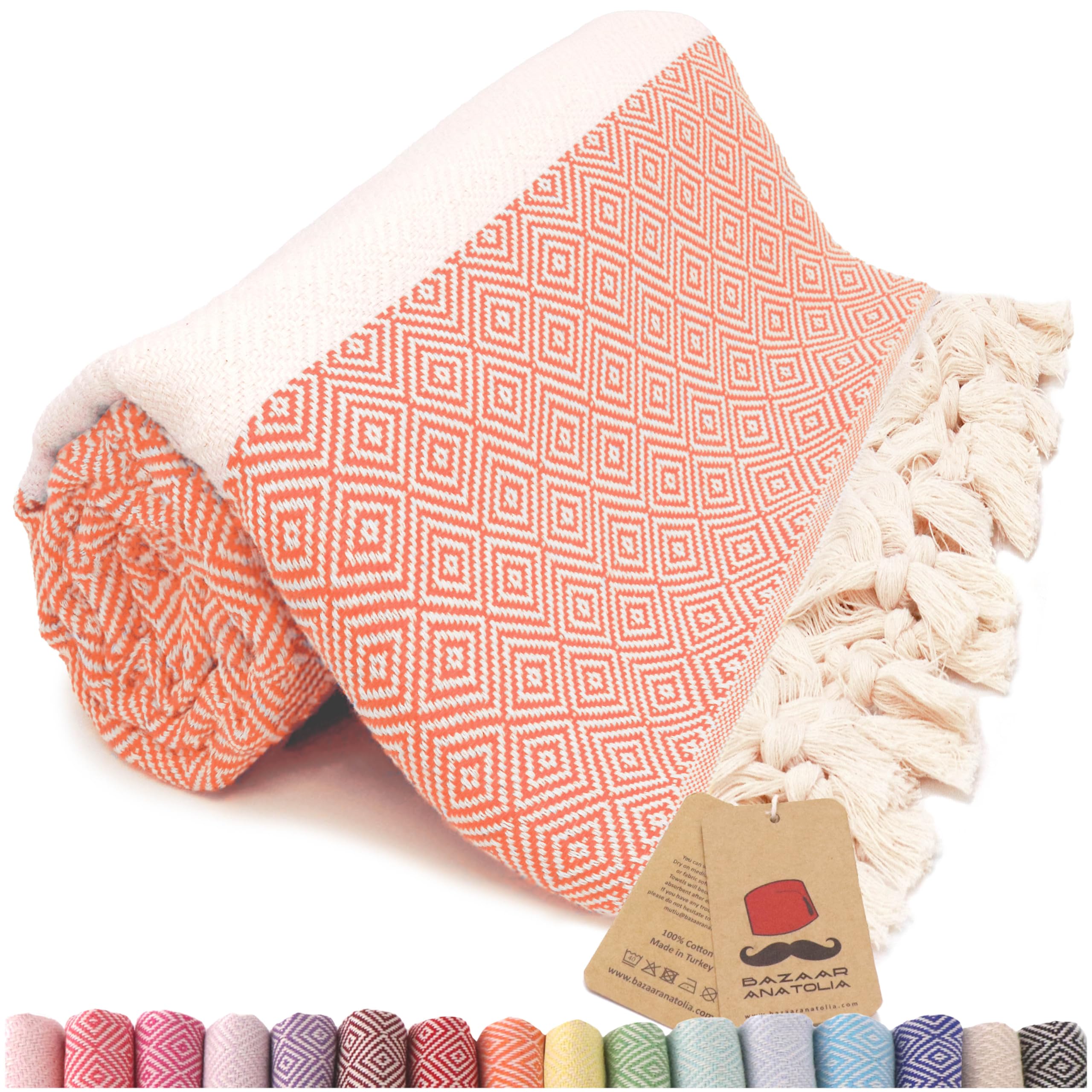 Bazaar Anatolia Turkish Beach Towel 100% Cotton Bath Towels Oversized Quick Dry Boho Farmhouse Decor Sheets Bathroom Orange Towe
