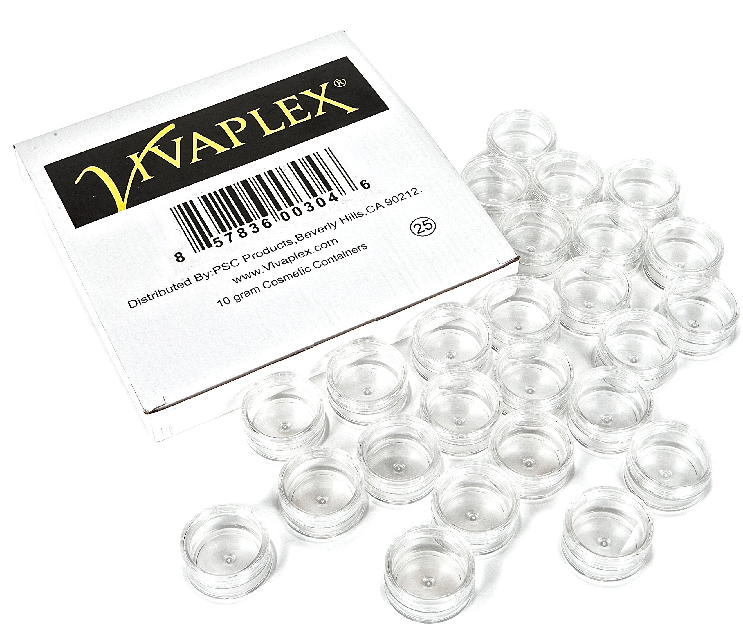 Vivaplex, 25 Clear, 10 Gram Plastic Pot Jars, Cosmetic Containers, With Lids.
