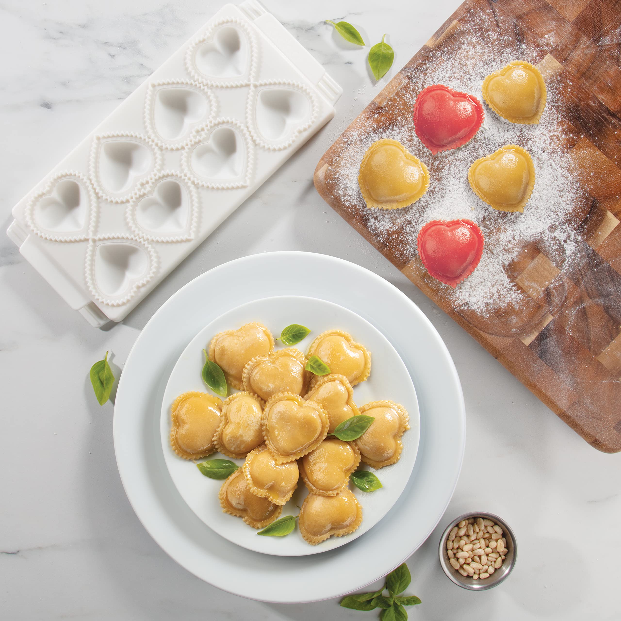 Mini Heart Ravioli Molds (2 Pk)- Homemade Filled Pasta Maker- 2 Pc Tray & Press Makes 8 Stuffed Raviolis At A Time, Easy To Use
