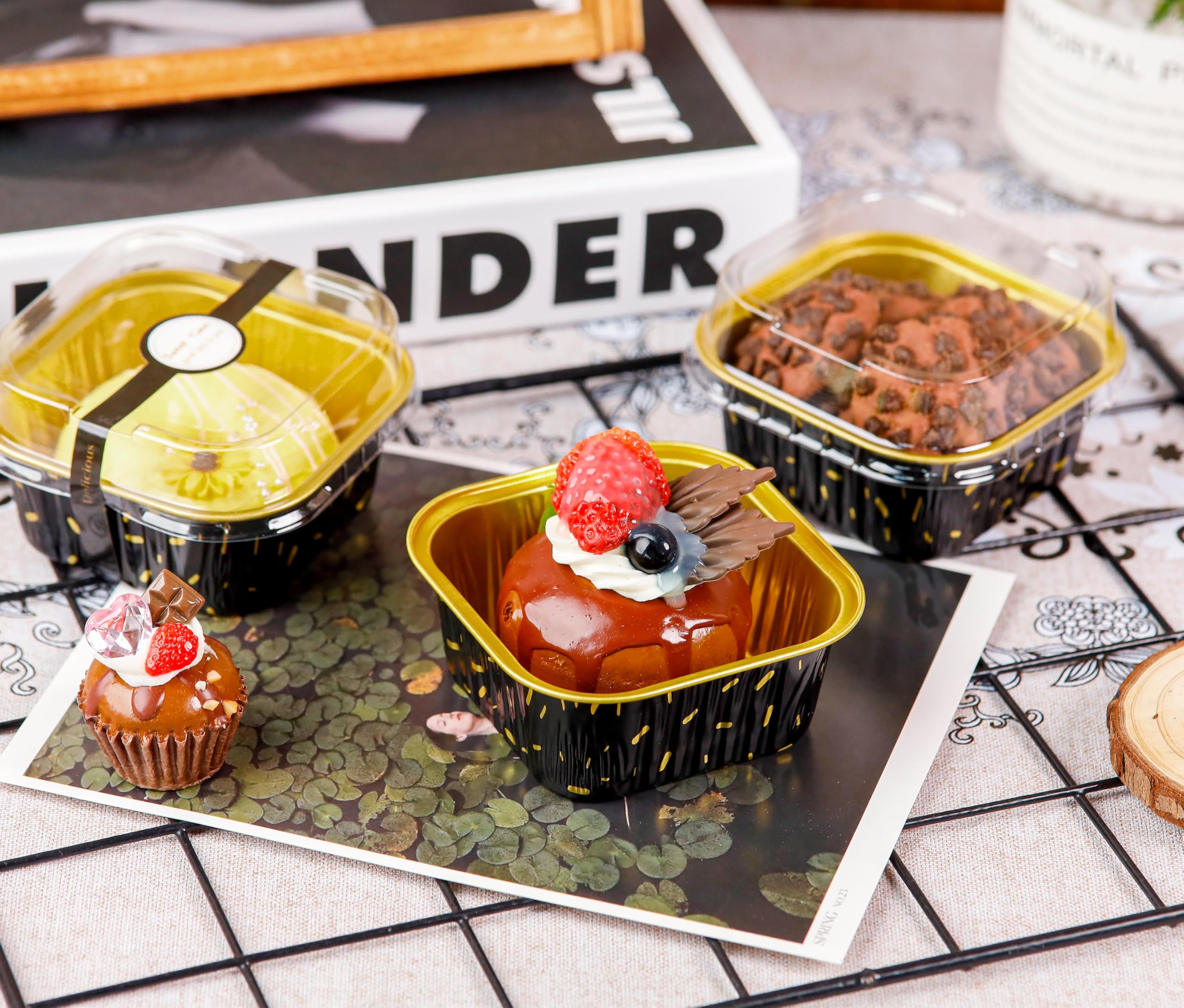 NPLUX 60 Pack Mini Cake Pans with Lids Square Mini Aluminum Pans Pie Tins Flan Containers for Wedding Birthday Party Gift (5OZ,