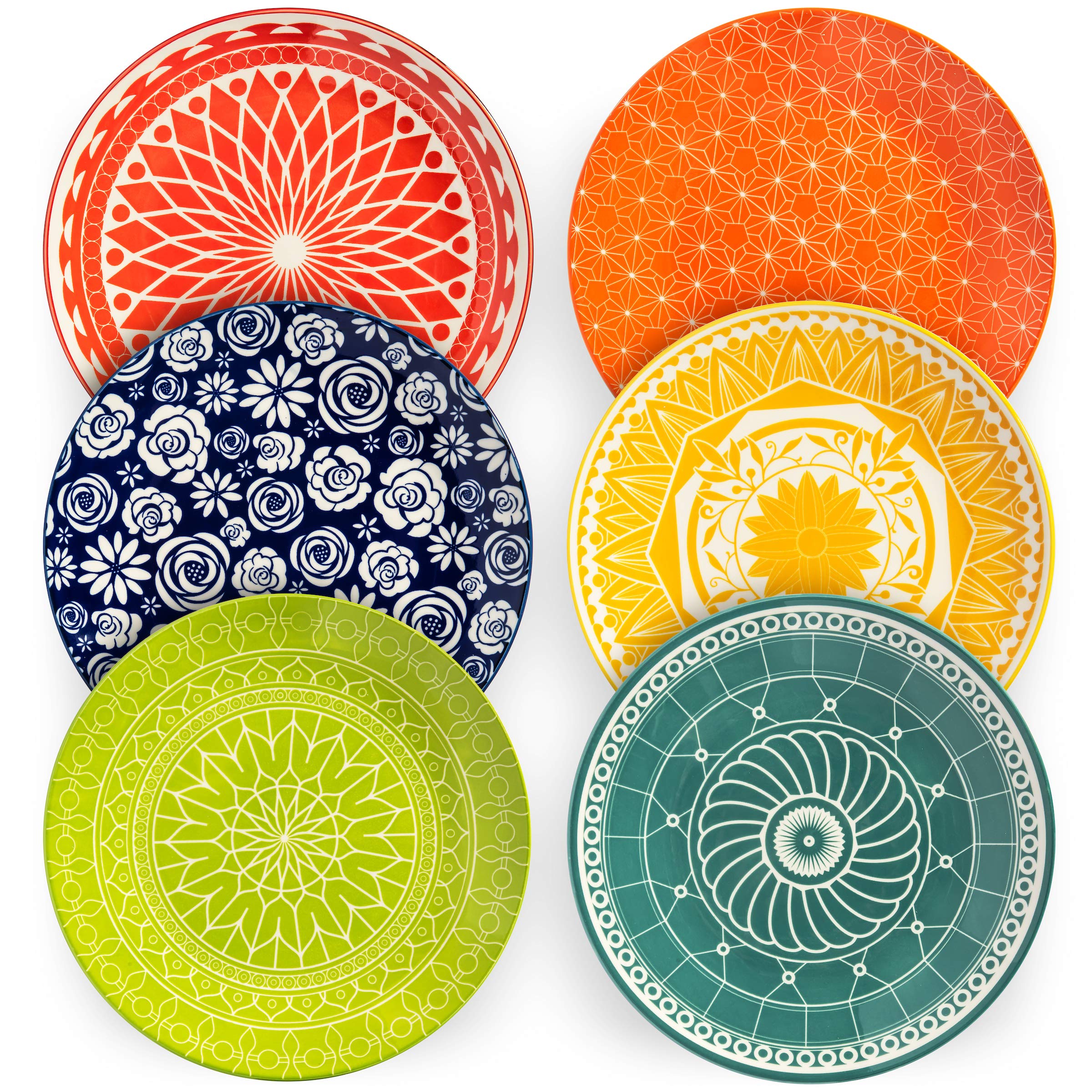 Annovero Dinner Plates, Large Colorful Cute Decorative Porcelain Dinnerware For Salad, Pasta, Serving Dishes For Entertaining, M