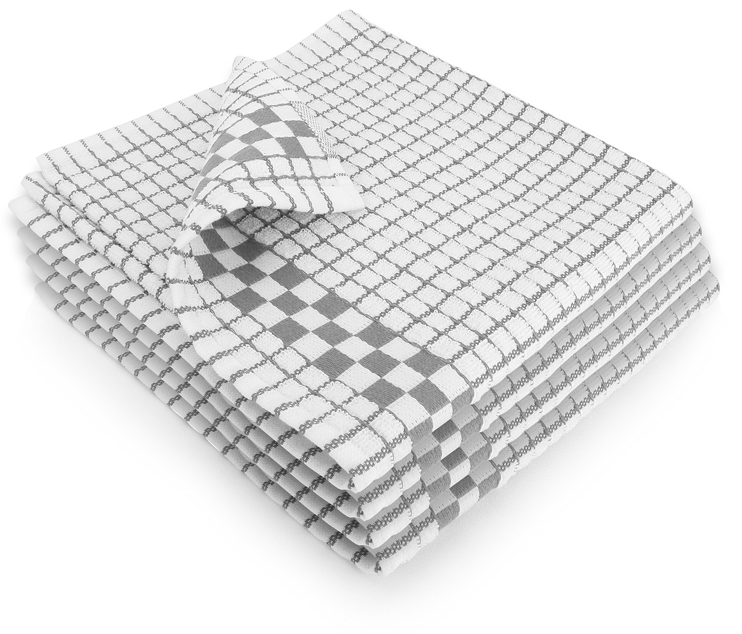 Fecido Classic Kitchen Dish Towels With Hanging Loop - Set Of 4, Silver Gray