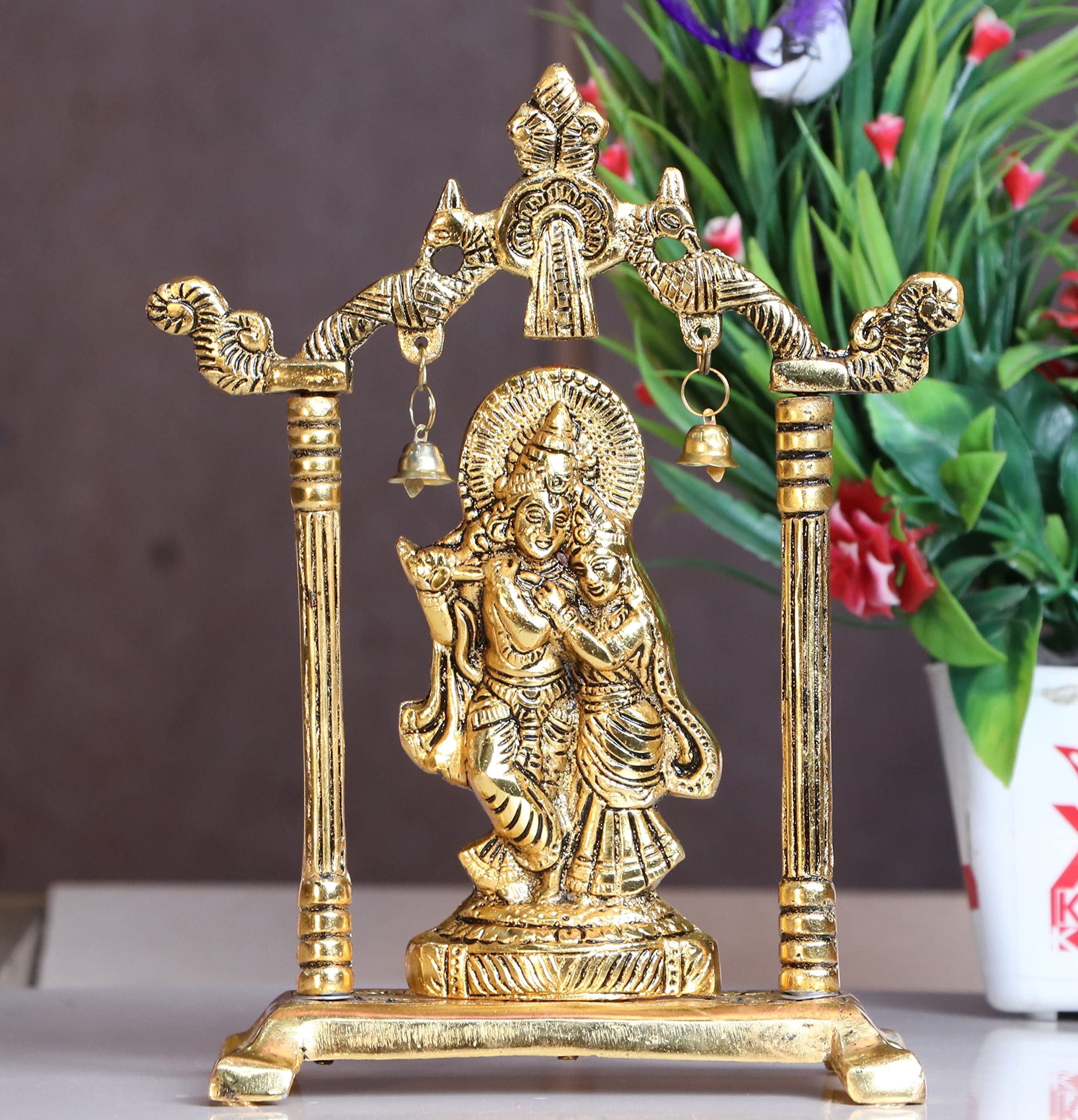 KridayKraft Metal Radha Krishna Statue Gold Plated Decor Your Home,Office & Radha Krishna Murti Idol Showpiece Figurines,Religio