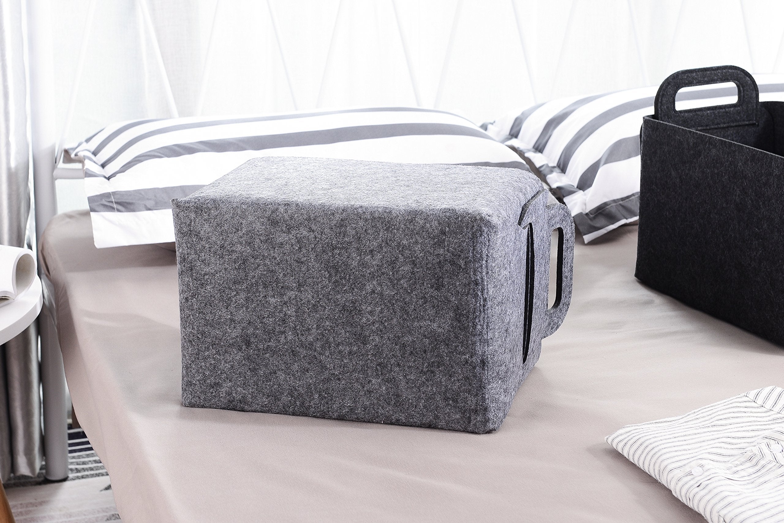 Storage Basket Felt Storage Bin Collapsible & Convenient Box Organizer with Carry Handles for Office Bedroom Closet Babies Nursery Toys DVD Laundry Organizing