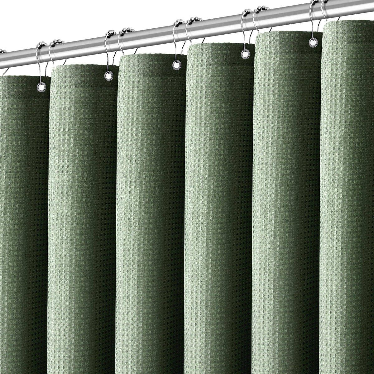 Pangsinne 60 Inch Waffle Shower Curtain - Heavy Duty Thick Fabric Green Shower Curtains For Bathroom, Weighted Hotel Spa Luxury