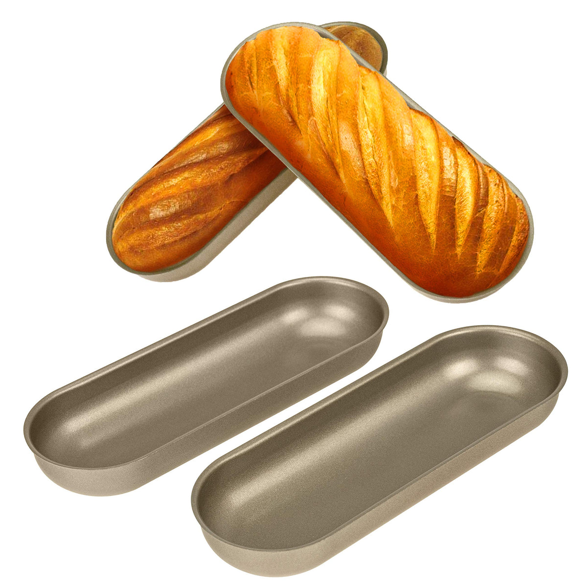 Set Of 4 Hot Dog Mold, 7.3 Inch Long Bread Non-Stick Toast Mold For Oven Baking, Steel Hotdog-Shaped Cake Pan Baking Mold For Ho