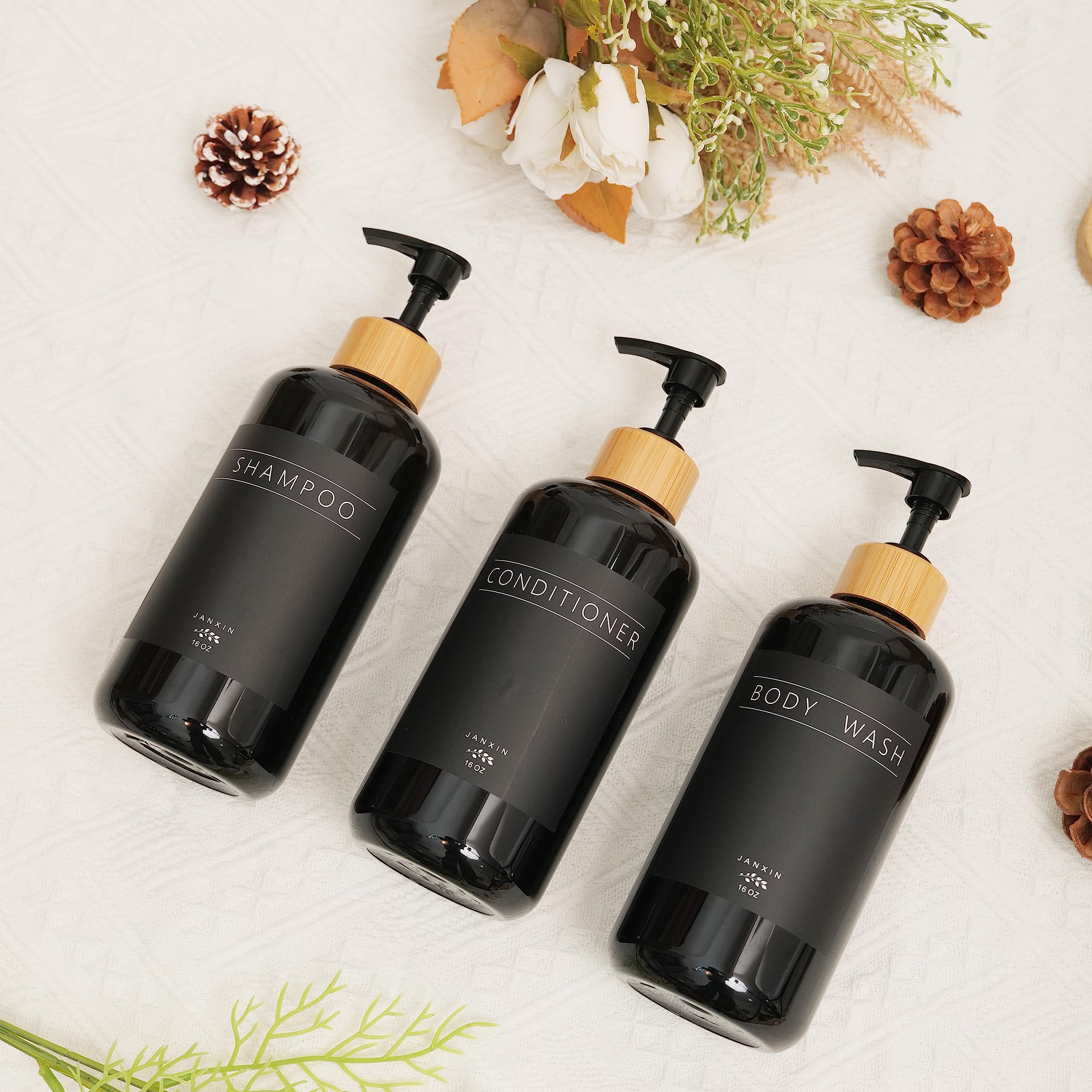 Janxin Shampoo And Conditioner Dispenser Set Of 3,Modern Refillable 16Oz Shampoo And Conditioner Bottles With Pump,Stylish Showe
