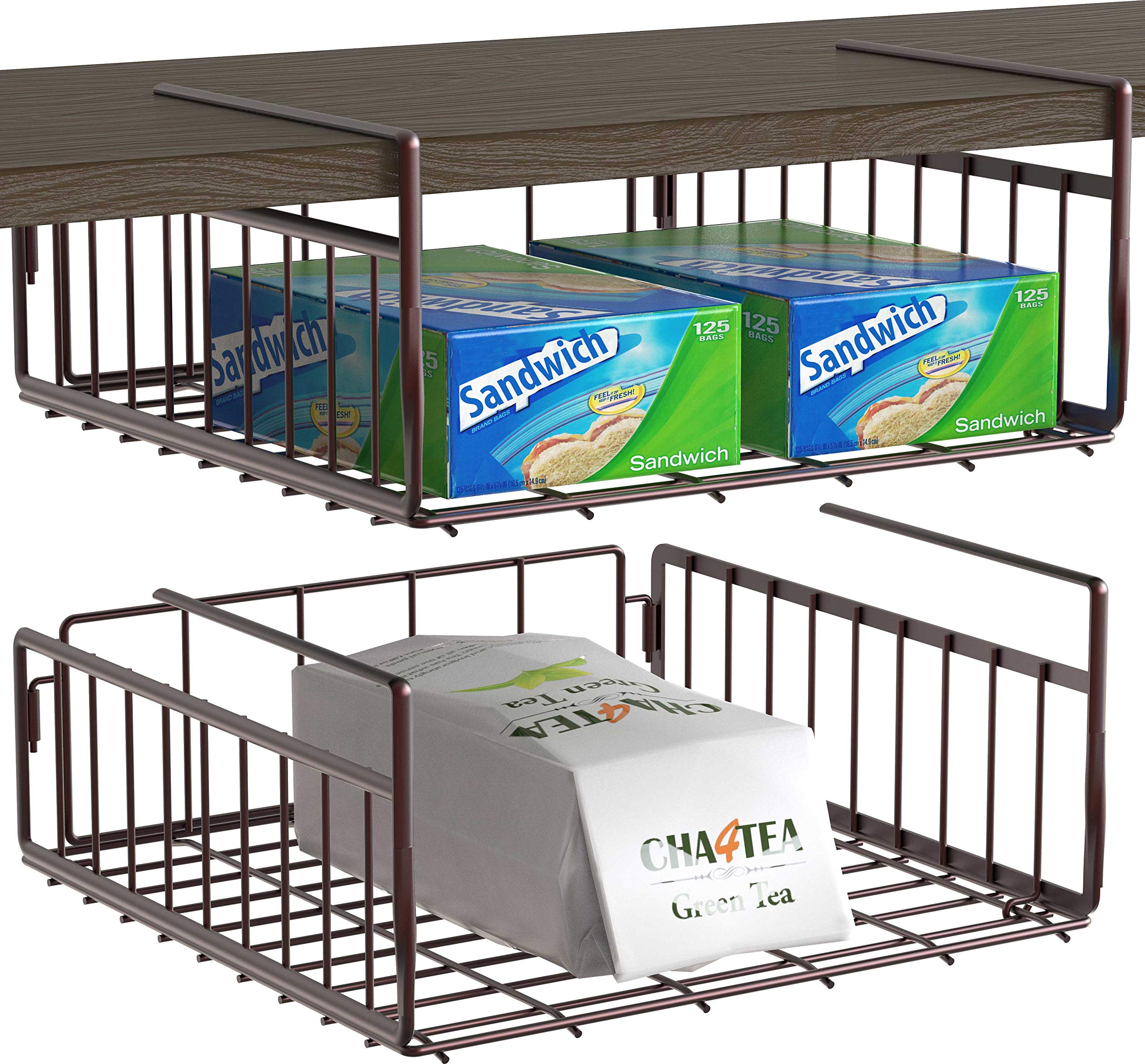 Simple Houseware Under Shelf Basket, Bronze - 2 Pack