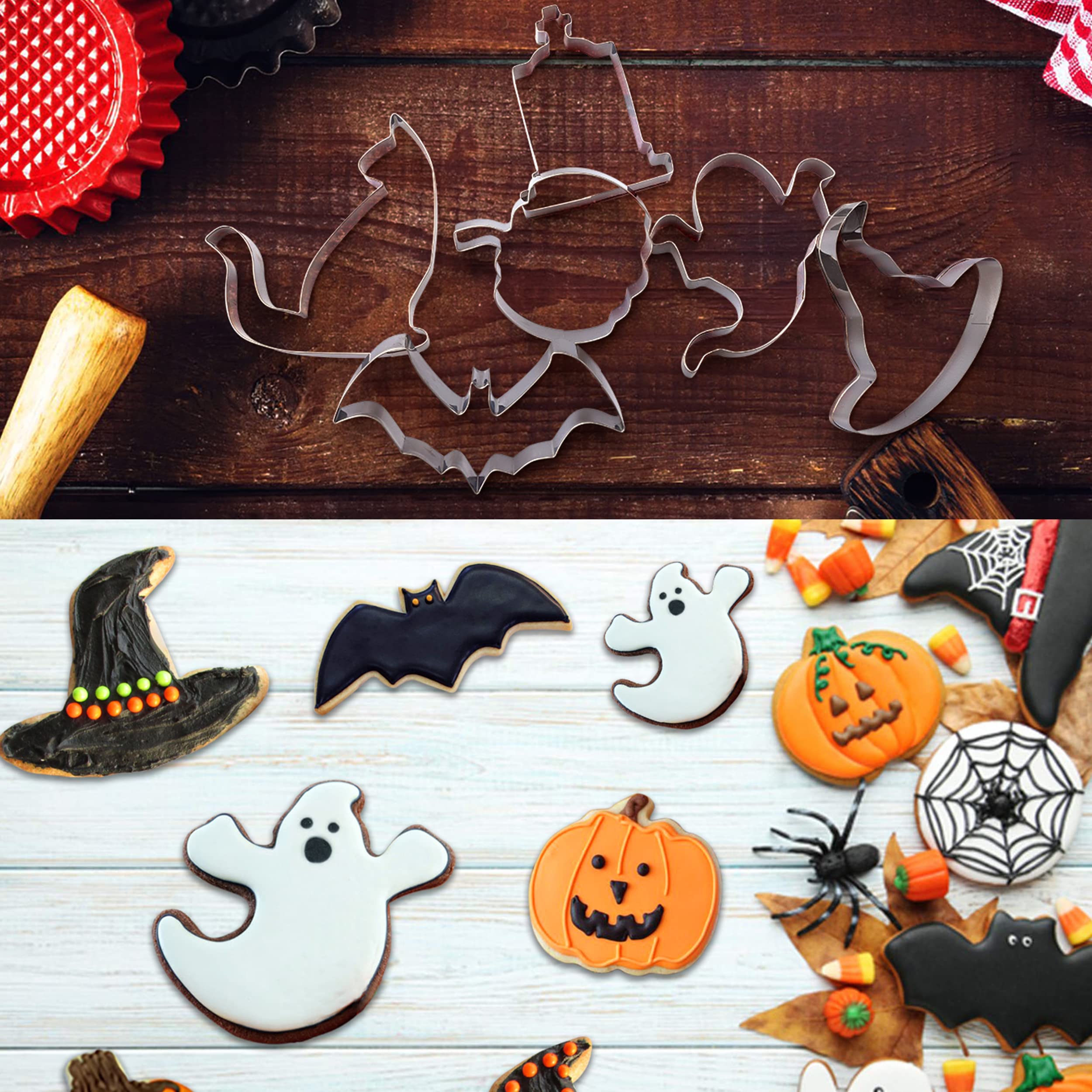 18Pcs Halloween Cookie Cutters - Pumpkin,Witch,Bat,Ghost,Cat,Tombstone,Spider, Skull,Candy Corn, Owl,Hat,Cauldron,Broom Party Su