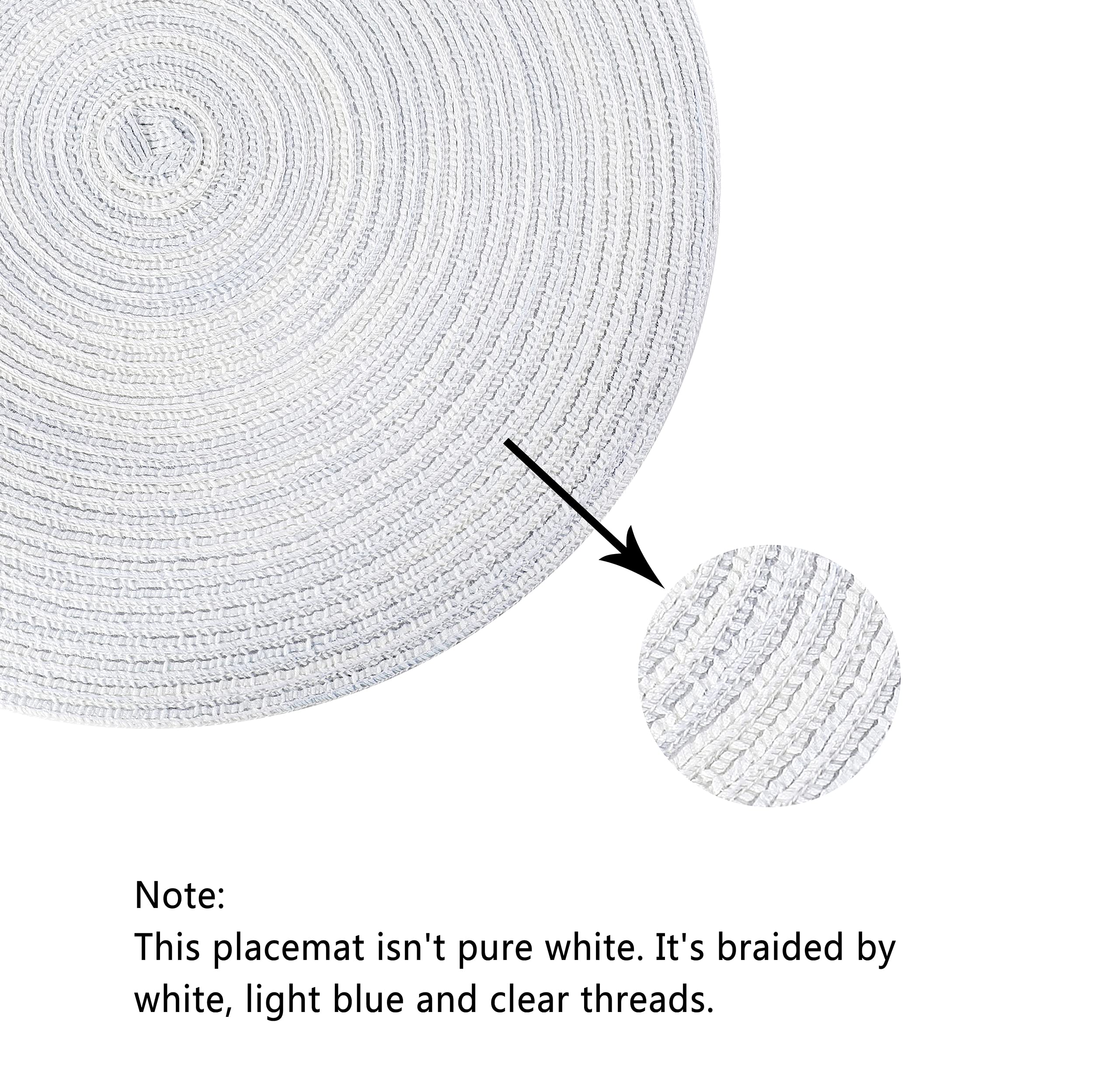 Peking Round Placemats Set Of 6, Cotton Woven Placemat Heat-Resistant Non-Slip Washable Table Mats For Dining Table 15 Inch, Whi