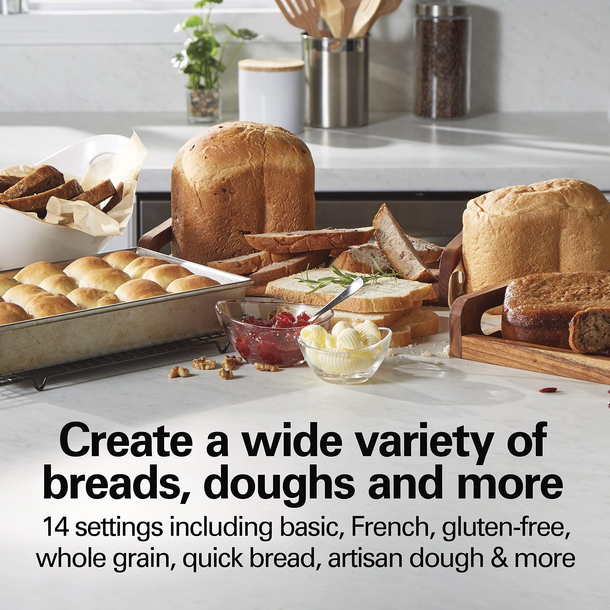 Hamilton Beach Digital Electric Bread Maker Machine Artisan And Gluten-Free, 2 Lbs Capacity, 14 Settings, Black And Stainless St