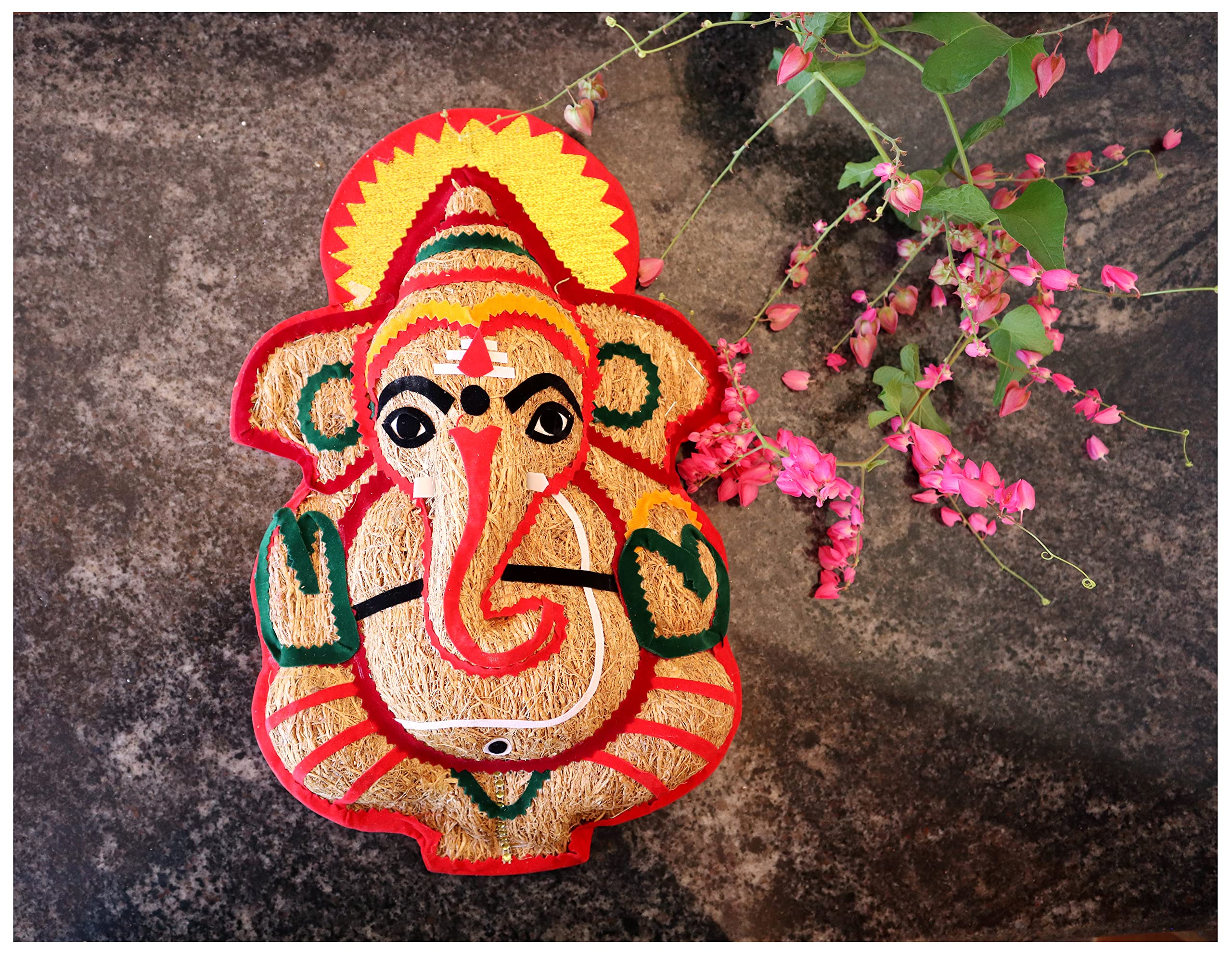 Usira Vetiver Mantapa Ganesha Ji Statue,Ganpati Wall Hanging Sculpture Mantapa Lord Ganesh Idol Lucky Feng Shui Wall Decor (Gold
