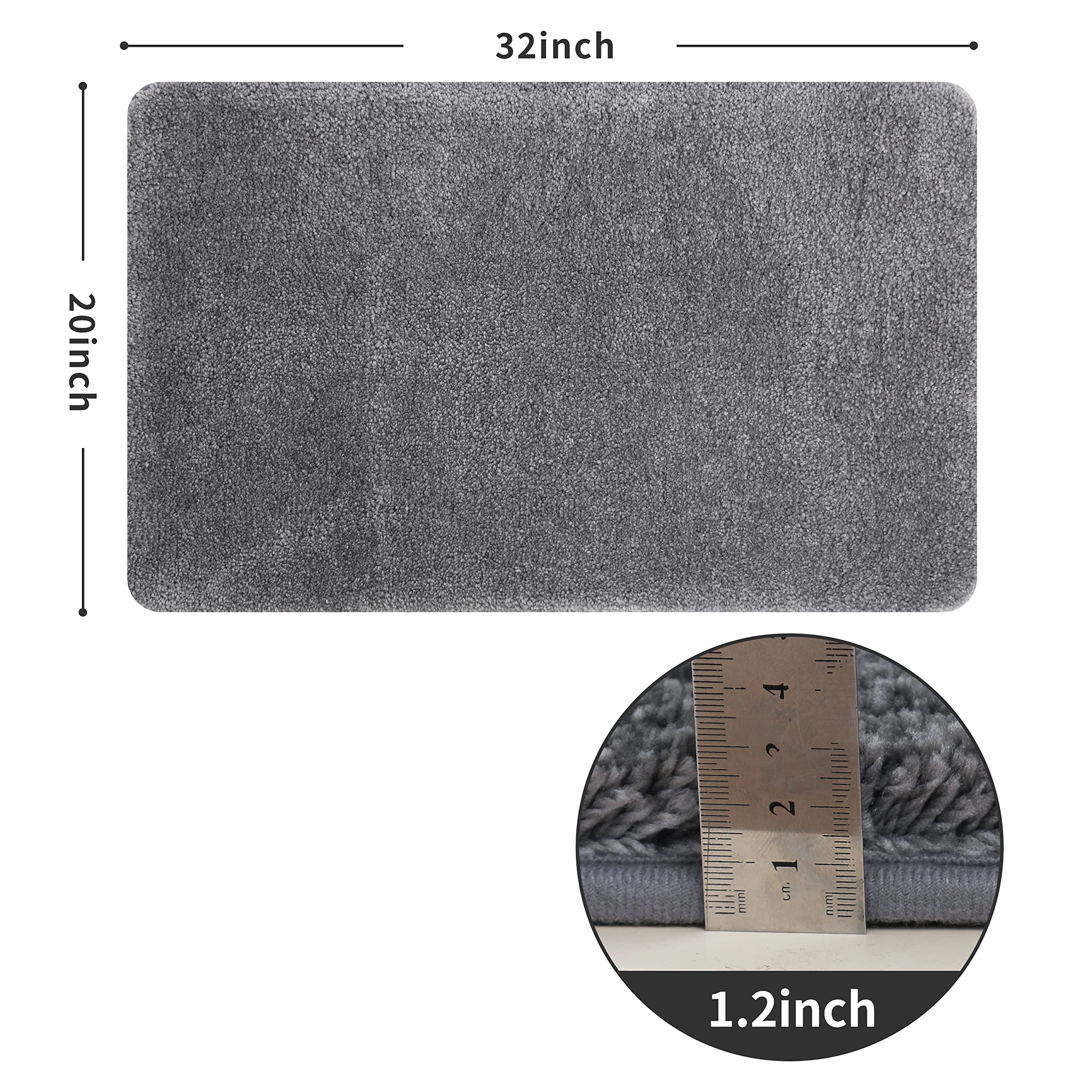 COSY HOMEER Bath Rugs for Bathroom Extra Thick - Anti-Slip Bath Mats Soft Plush Yarn Shaggy 100% Strong Mirco Polyeste Mat Living Room Bedroom Mat Floor Water Absorbent(Dark Grey 20x32 - Inches)