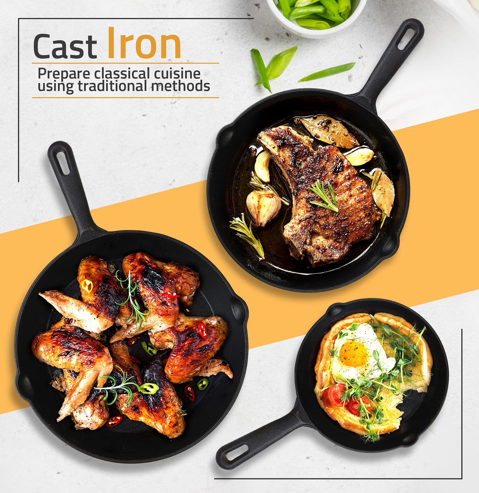Utopia Kitchen Cast Iron Skillets Set - Pre-Seasoned 3-Piece (6, 8, 10 Inch) - Black - Oven, Stove, Grill, Campfire Safe