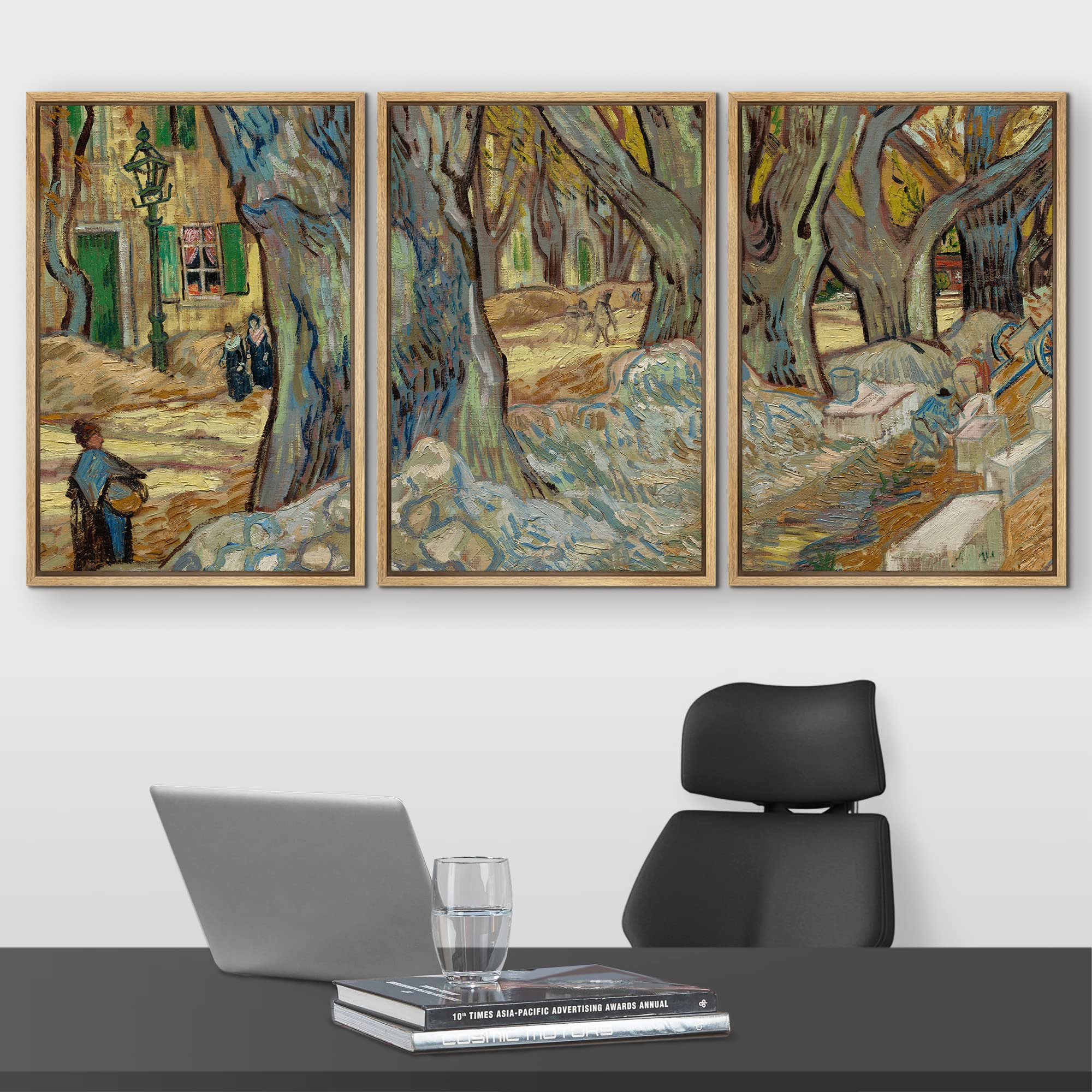 Wall26 Framed Canvas Print Wall Art Set The Large Plane Trees (Road Menders) Vincent Van Gogh Classical Illustrations Fine Art D