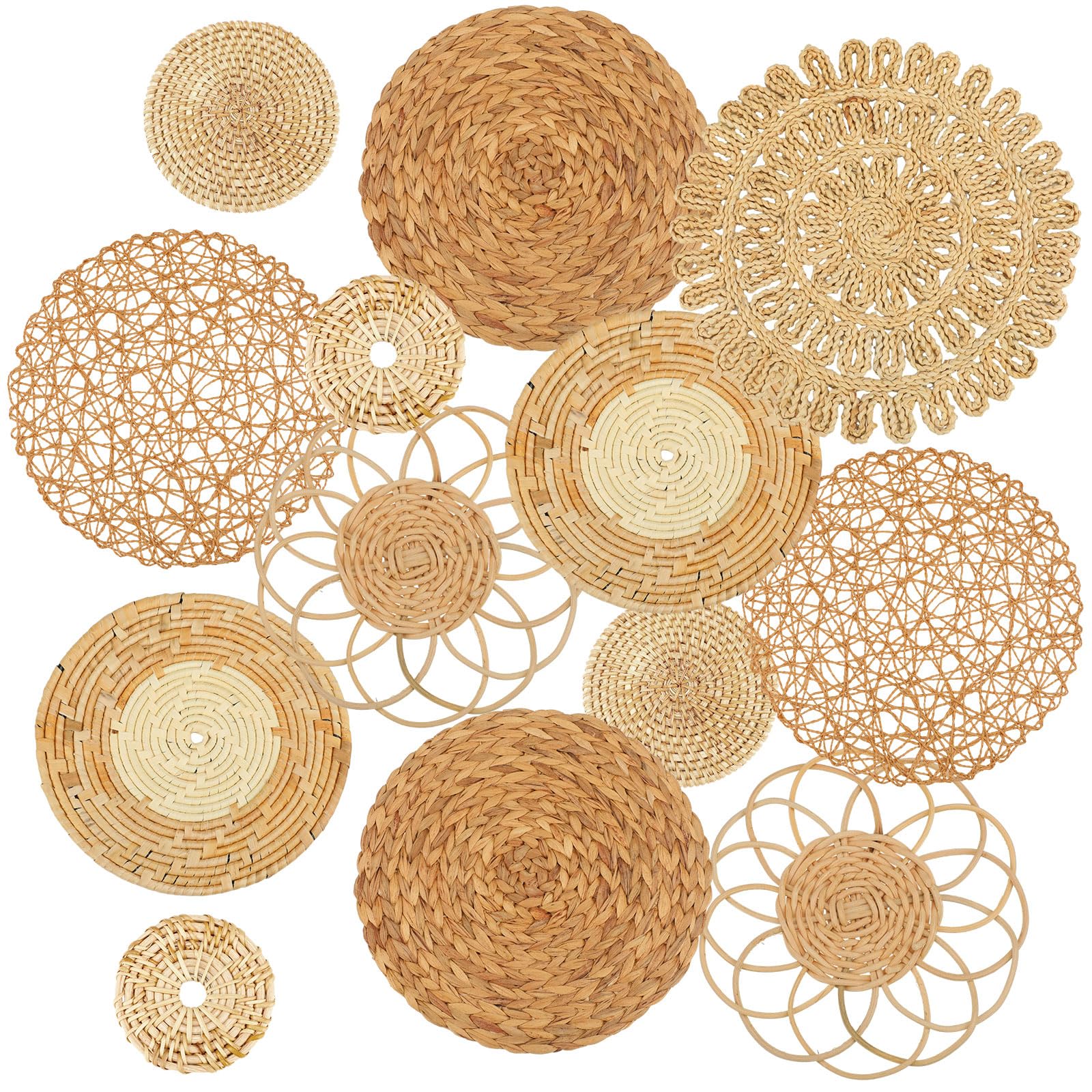 Glenmal 13 Pcs Boho Wall Basket Decor Set Woven Rattan Seagrass,Classic