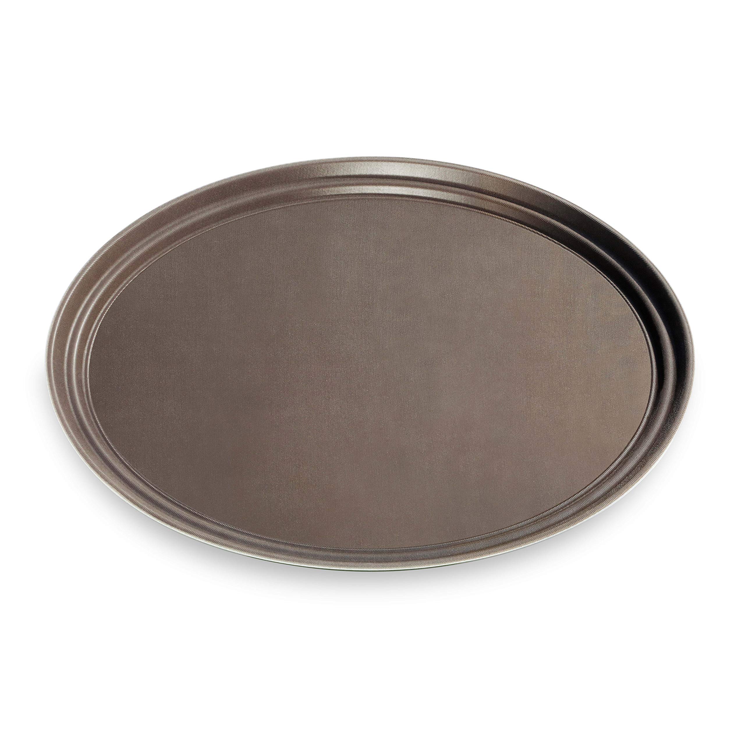 New Star Foodservice 25484 Non-Slip Tray, Plastic, Rubber Lined, Oval, 20.5 X 25.25-Inch, Brown