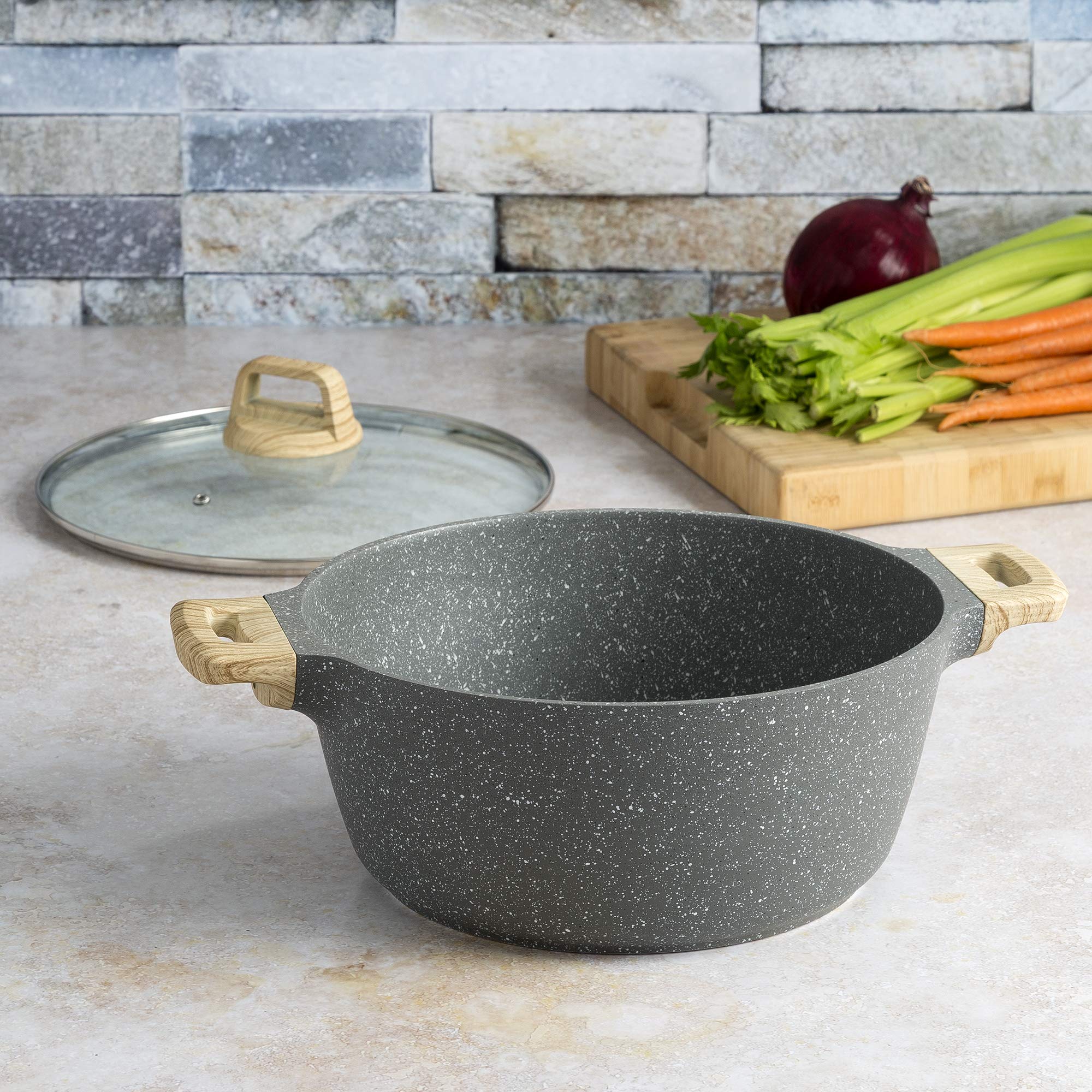 Ecolution Farmhouse Cast Aluminum, Durable Nonstick Coating, Stainless Steel Base, Even Heating, Dishwasher Safe, Wood Look Hand