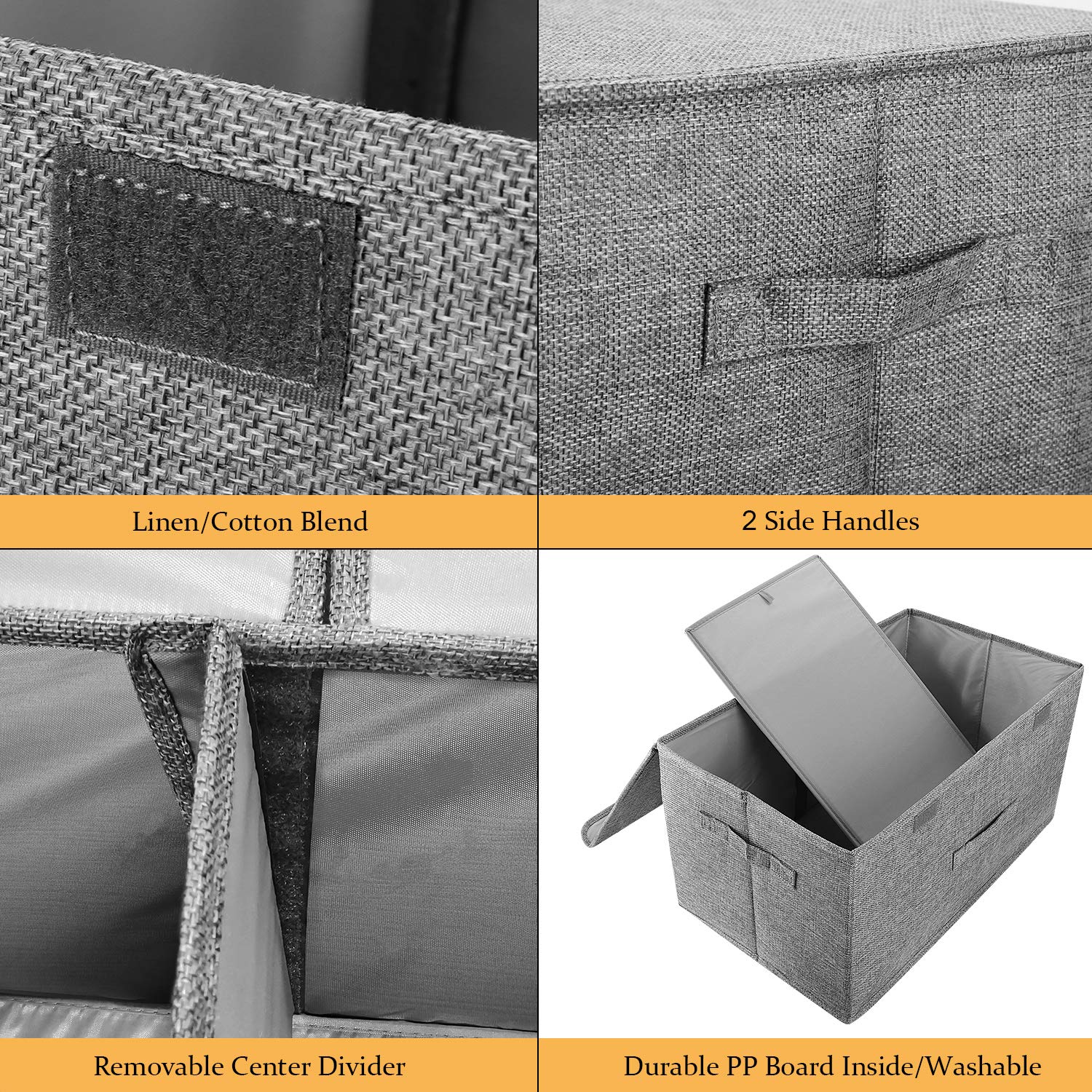 Valease 2 Pack Storage Boxes With Lids And Handles, Collapsible Linen Storage Bins Organizer Containers Baskets Cube With Remova