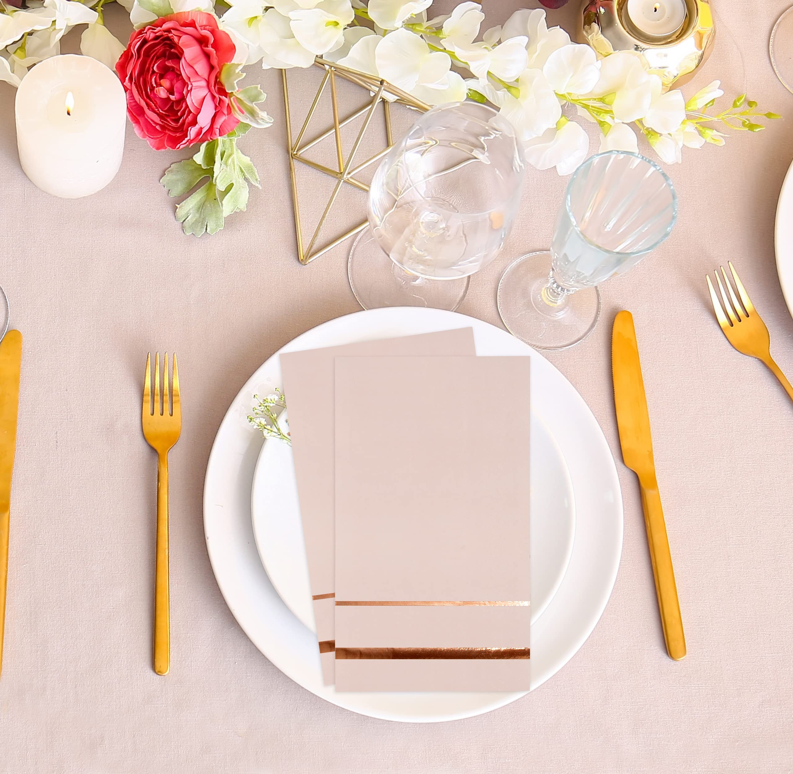 Gift Boutique 100 Pink Guest Napkins with Rose Gold Foil Trim Disposable Paper Dinner Hand Napkin for Bathroom Wedding Holiday Baby Shower Birthday