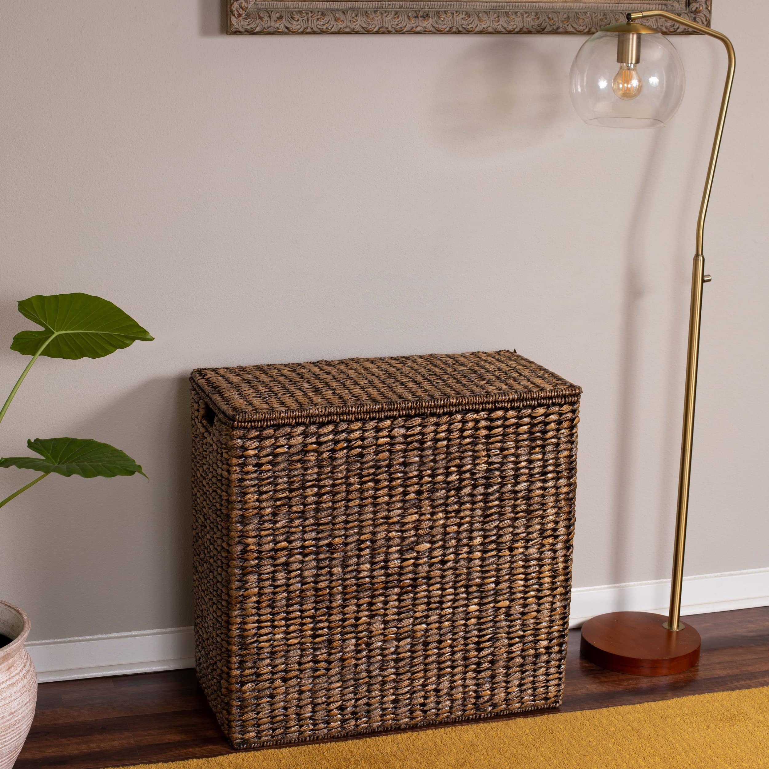 Birdrock Home Oversized Dual Hampers With Lid - Handwoven Natural Seagrass Fiber Compartment Laundry Hamper W/Dual Removable Lin