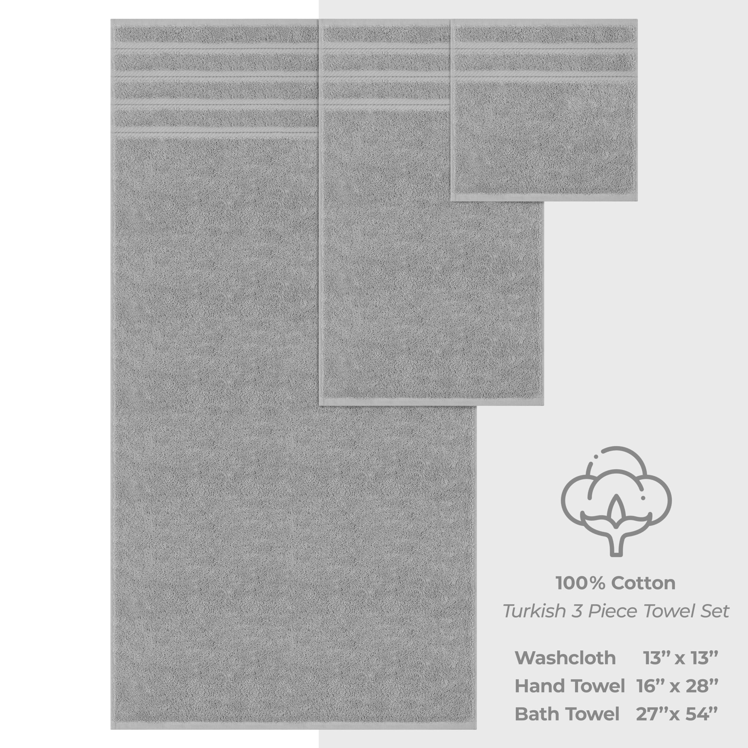 American Soft Linen Luxury 3 Piece Towel Sets  1 Bath Towel 1 Hand Towel 1 Washcloth  100% Turkish Cotton Towels for Bathroom  Grey Towel Set