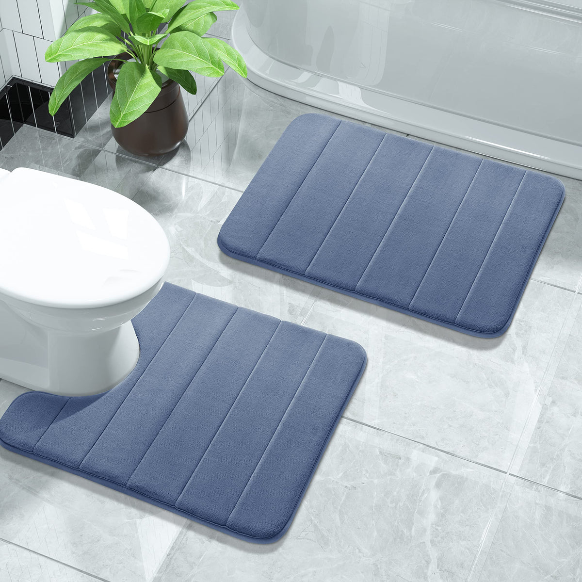 Yimobra Memory Foam Bath Mat Set, 2 Piece Soft Bathroom Rugs,17X24 And 24X20.4 U-Shaped Bathroom Rugs, Toilet Mat, Water Absorpt