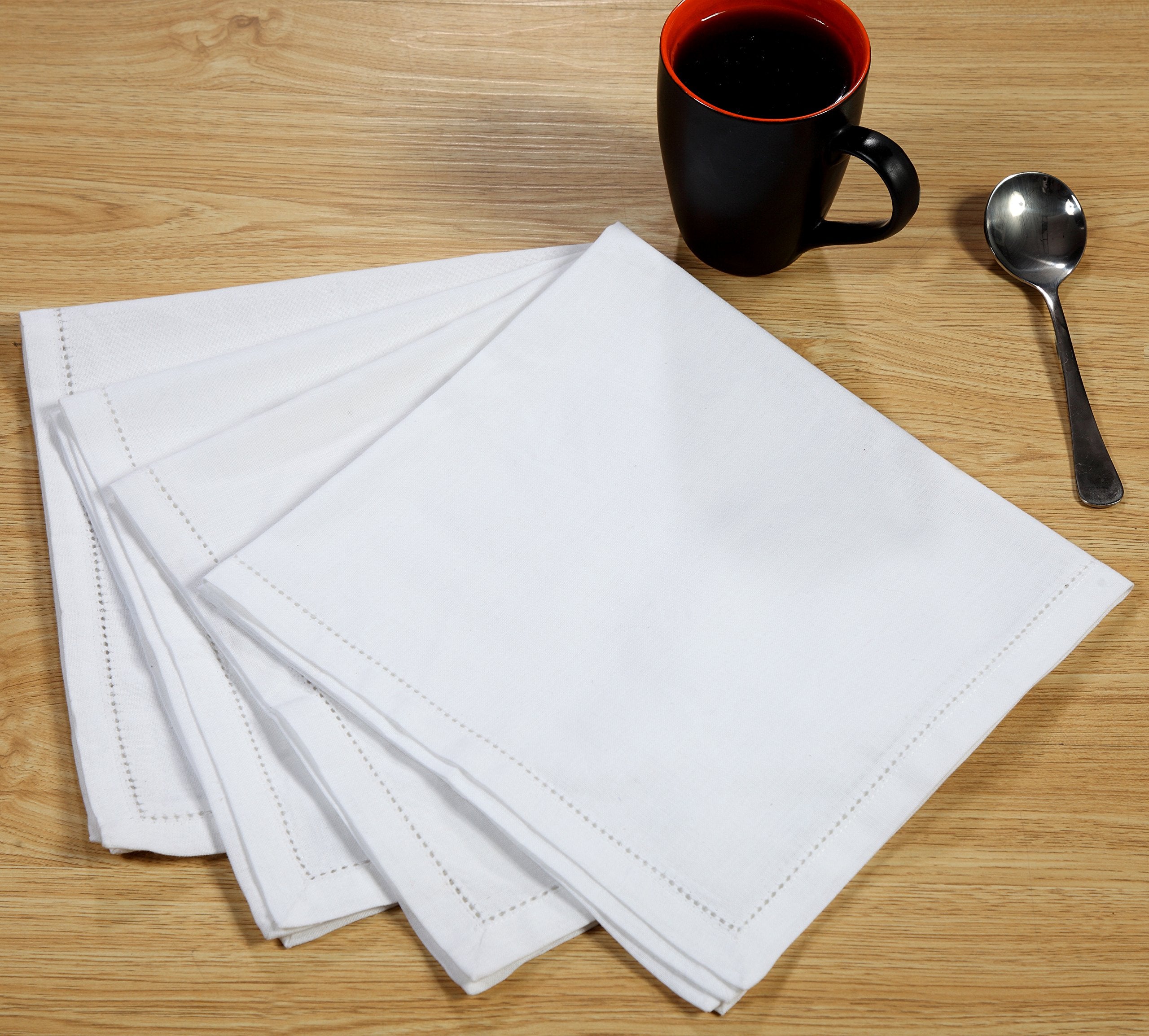 100% White Cotton Cloth Dinner Napkin 20X20, Hemstitched Soft Table Napkins Christmas Parties, Wedding, Restaurant,Thanksgiving