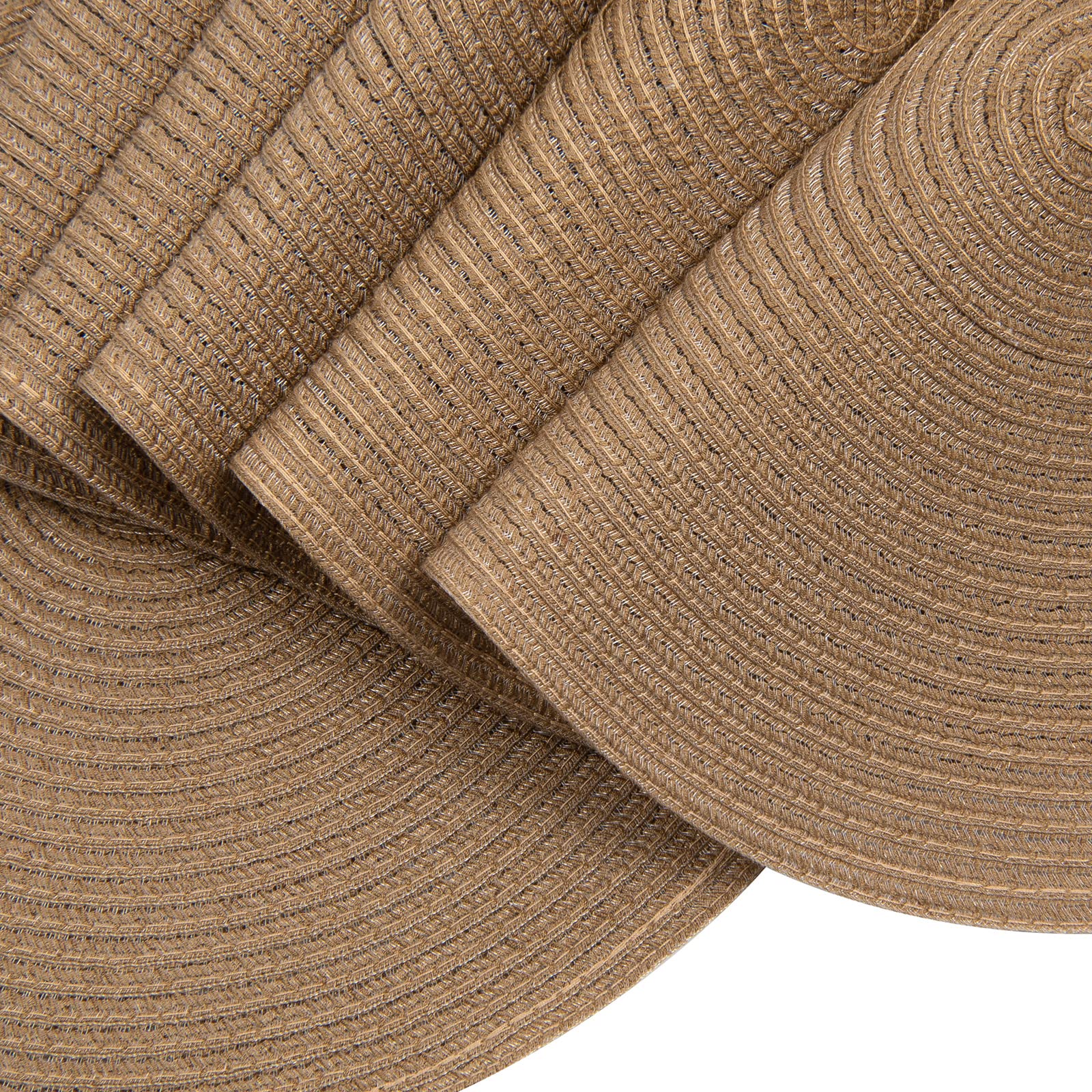 SHACOS Round Braided Placemats Set of 6 Washable Cotton Polyester 15 inch Round Table Place Mat for Dining Table (Brown, 6)