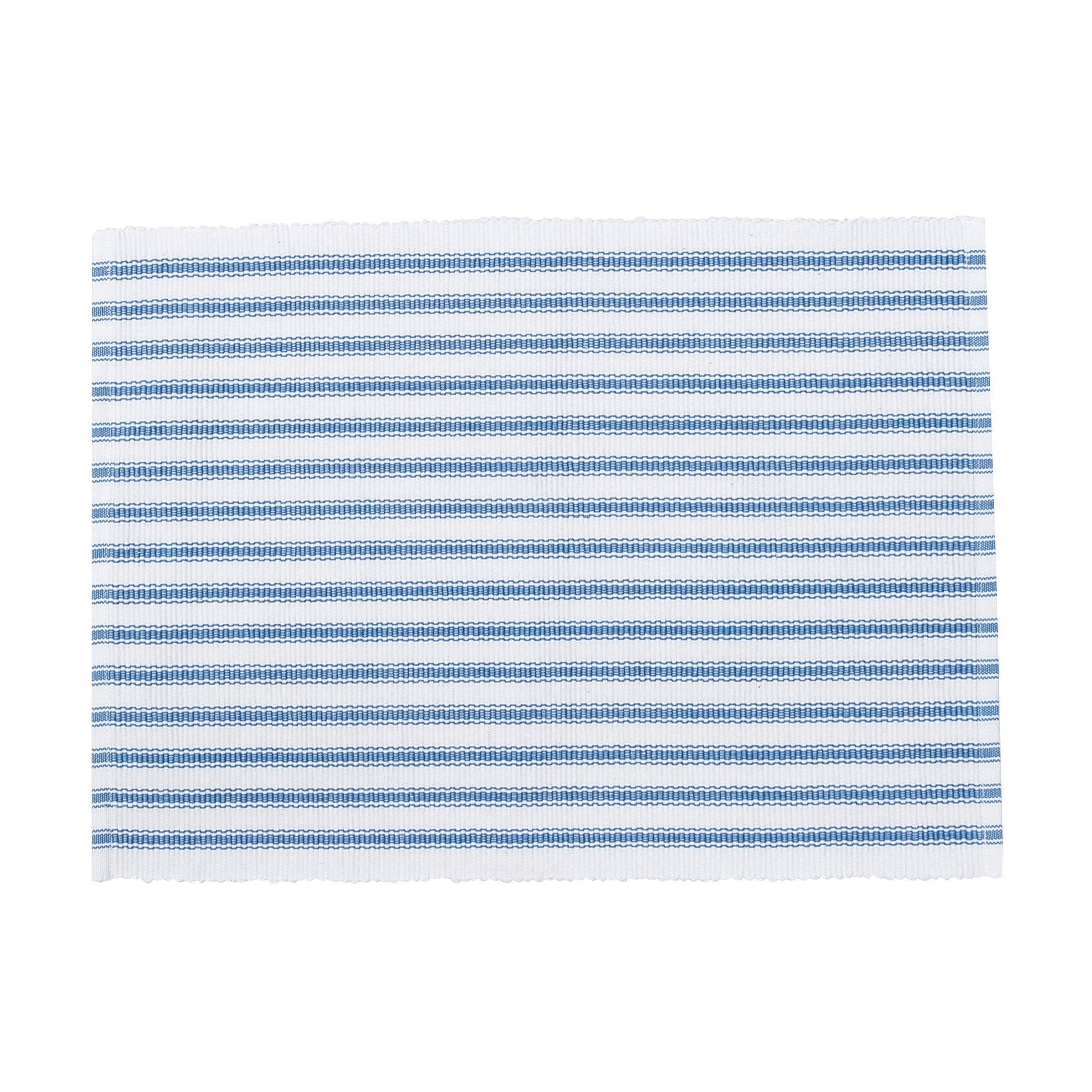 C&F Home Ticking Stripe Cornflower Cotton Reversible Machine Washable Placemat Set Of 6 Rectangular Placemat Set Of 6 Blue