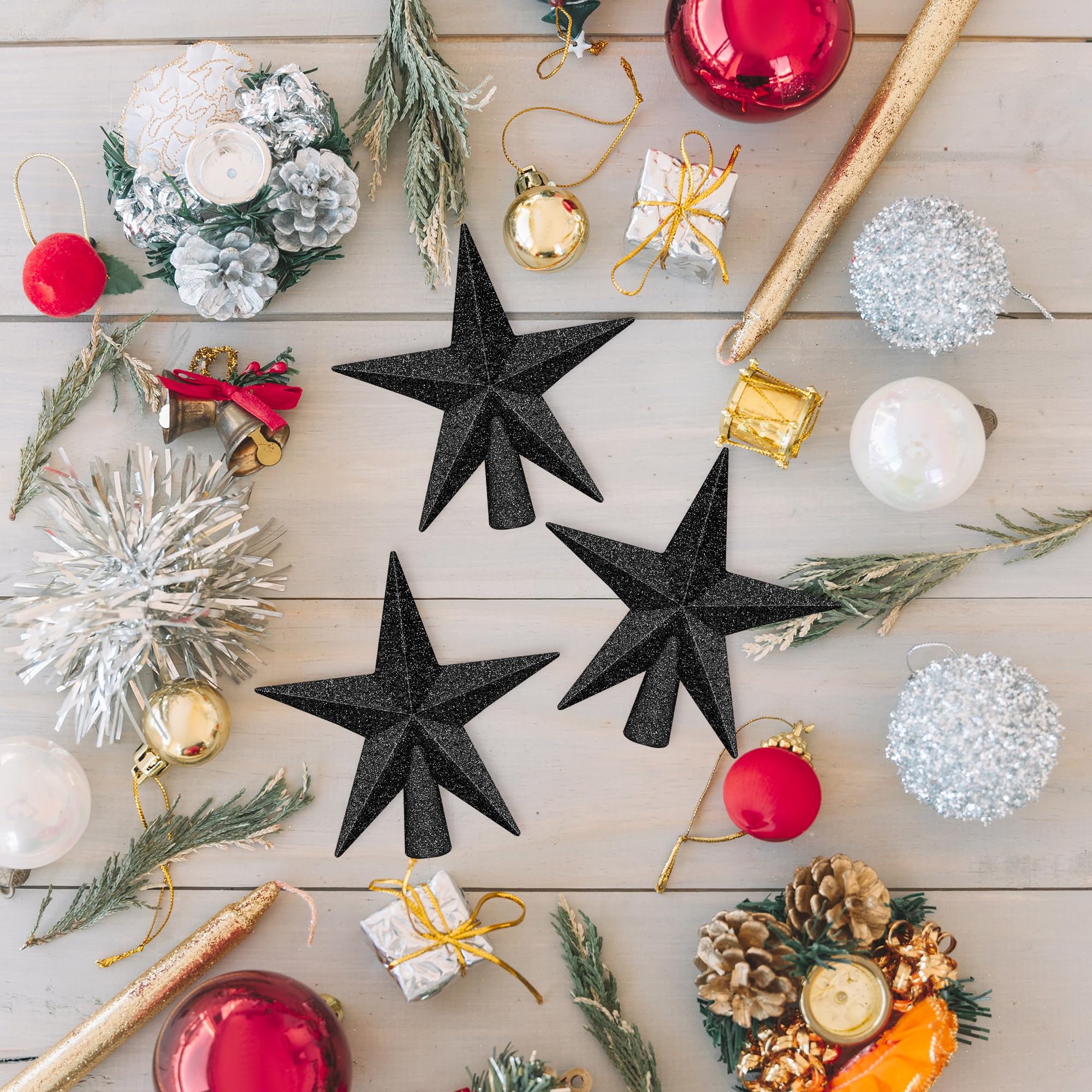 1PCS Christmas Star Tree Topper, 4 Black Christmas Tree Topper Decorations, 3D Glitter Shatterproof Mini Bethlehem Star Tree Dec