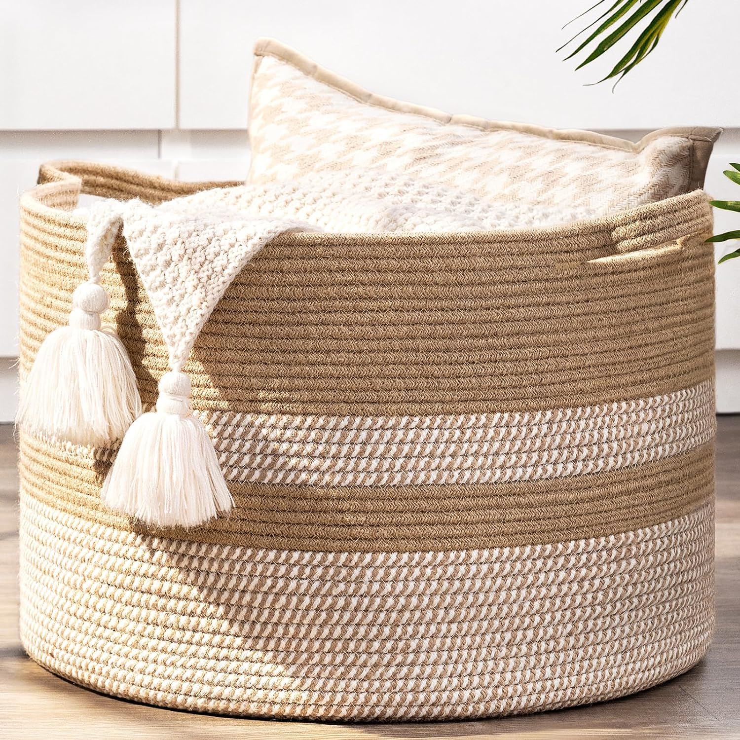 Lby Large Wicker Basket, Blanket Basket Living Room, Woven Basket With Handle Toy Baskets Storage Kids Laundry Baskets For Cloth