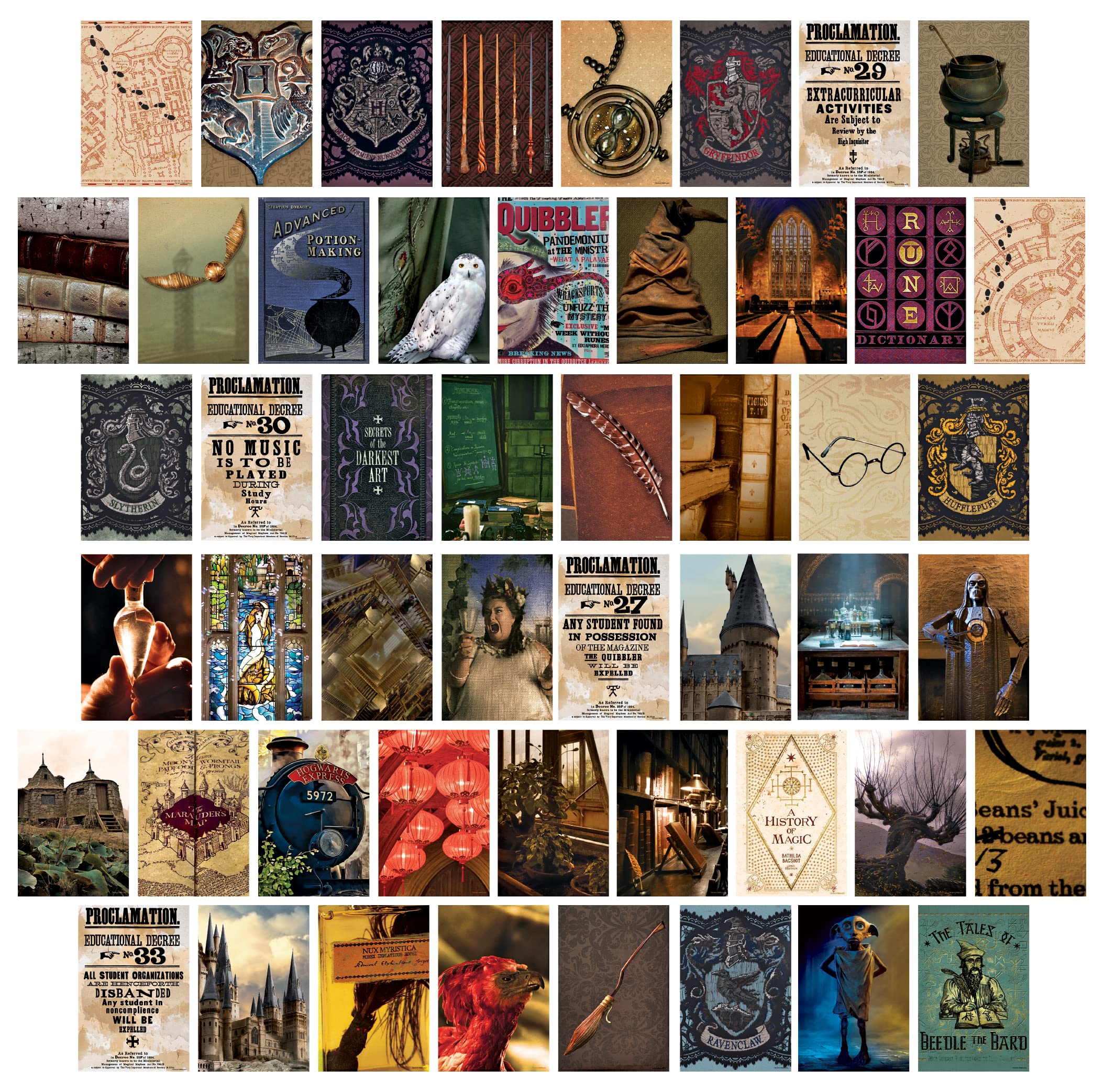 Con*Quest Conquest Journals Harry Potter Hogwarts Wall Collage, Set Of 50 Official Wizarding World Prints, 4''X6'', Printed On Q
