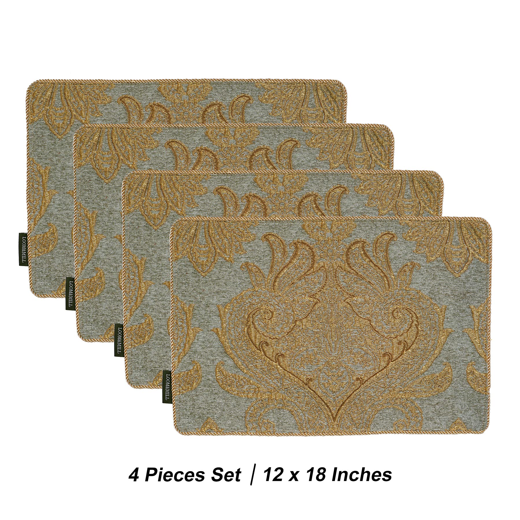 Loom And Mill Luxury Chenille Placemats, Set Of 4 Modern Damask Jacquard Table Place Mats For Dining Table Kitchen Holiday Banqu