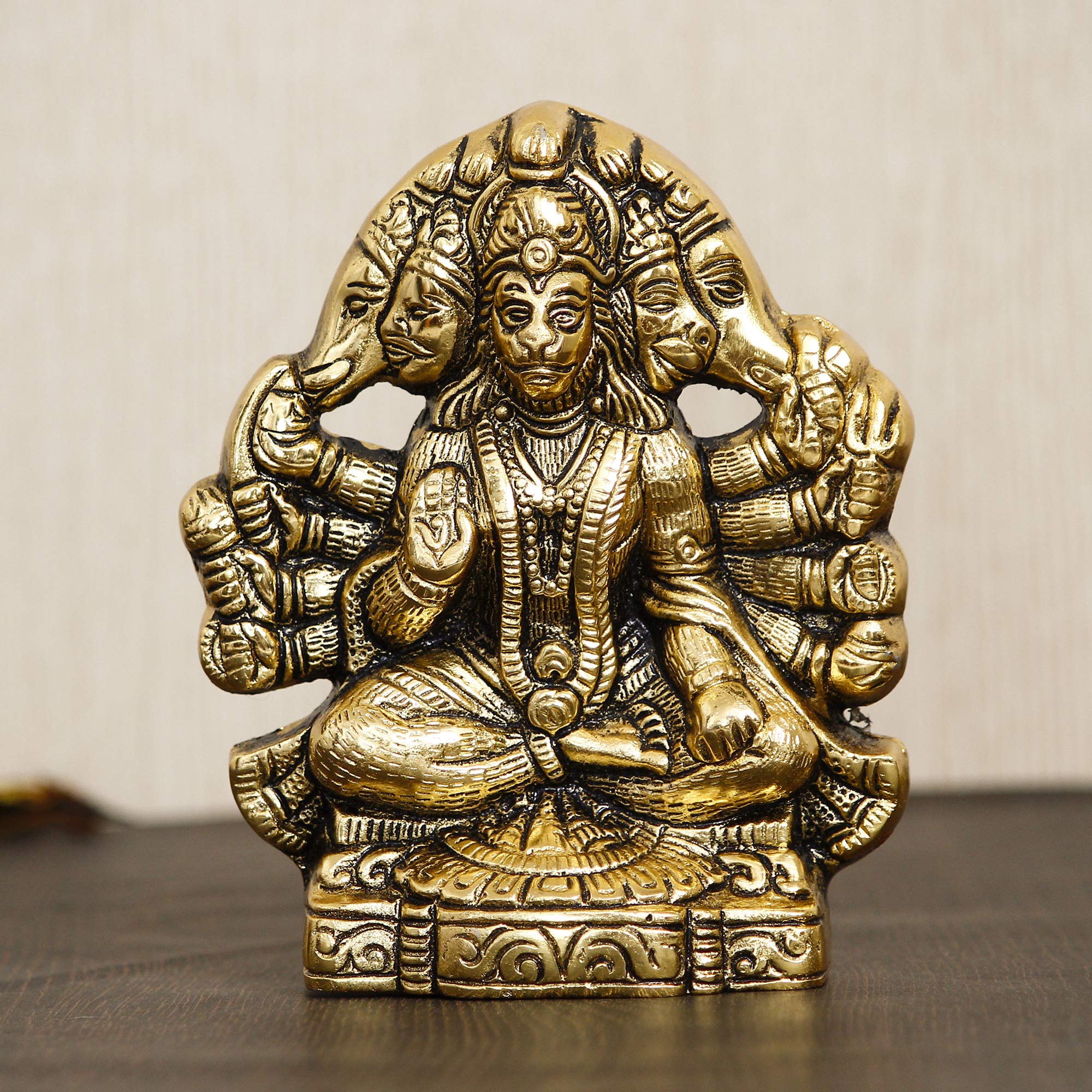 Ecraftindia Golden Metal Panchmukhi Hanuman Ji Murti | Panchmukhi Hanuman For Door Entrance | Panchmukhi Hanuman Statue | Lord H