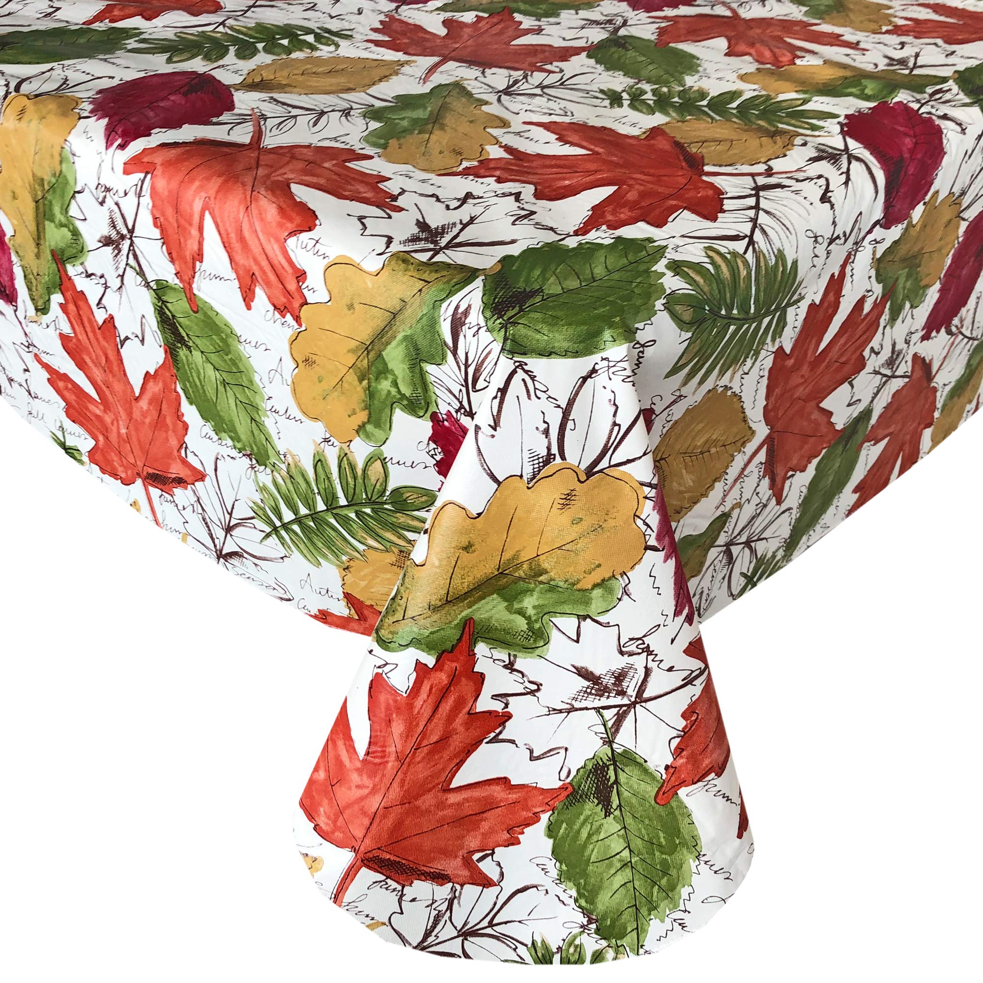 Newbridge Stamped Abstract Autumn Leaves Print Vinyl Flannel Backed Tablecloth, Contemporary Thanksgiving Fall Leaf Wipe Vinyl T
