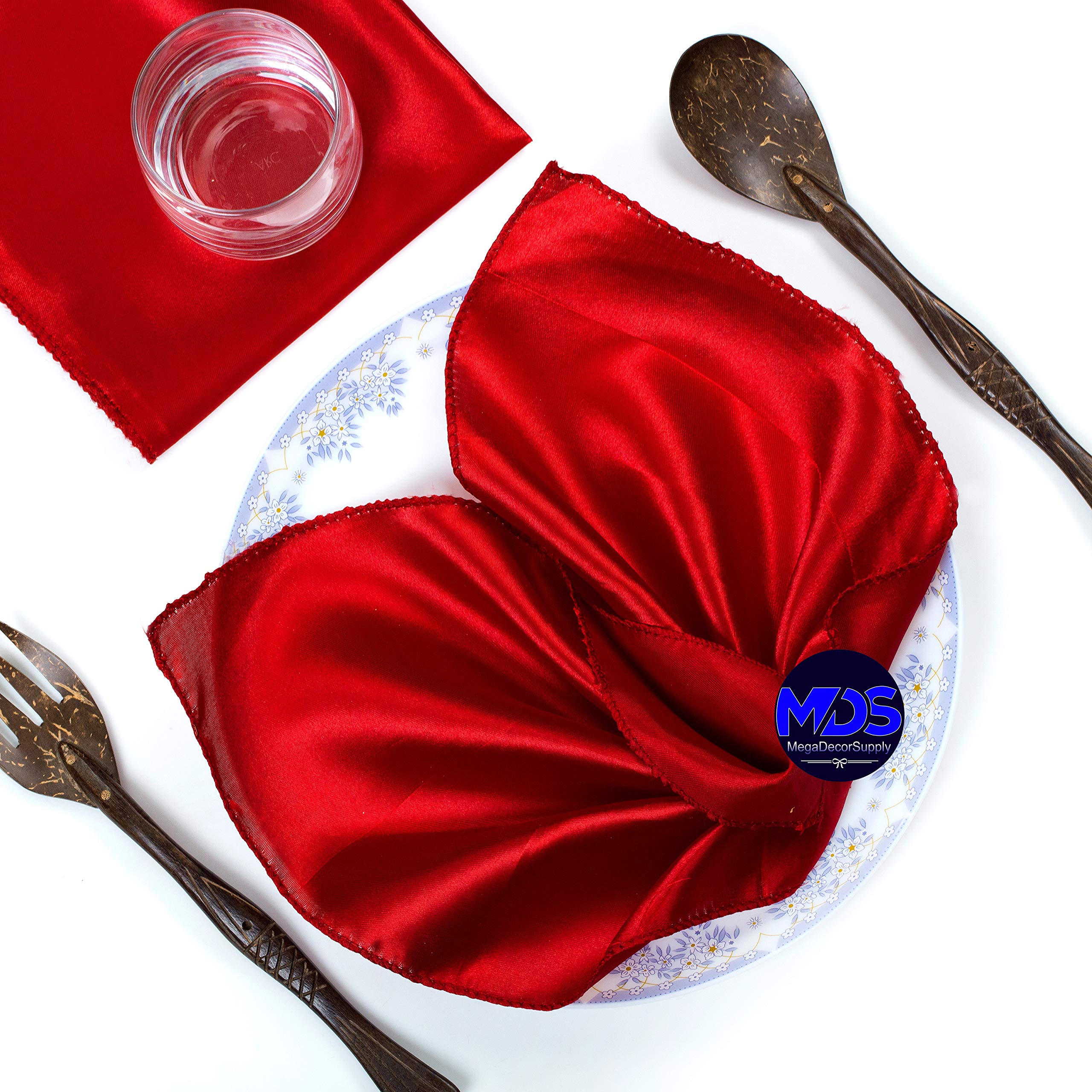 Mds Pack Of 100 Wedding Satin 12''X 12'' Square Dinner Napkin Or Handkerchief For Wedding Banquet Decoration - Red