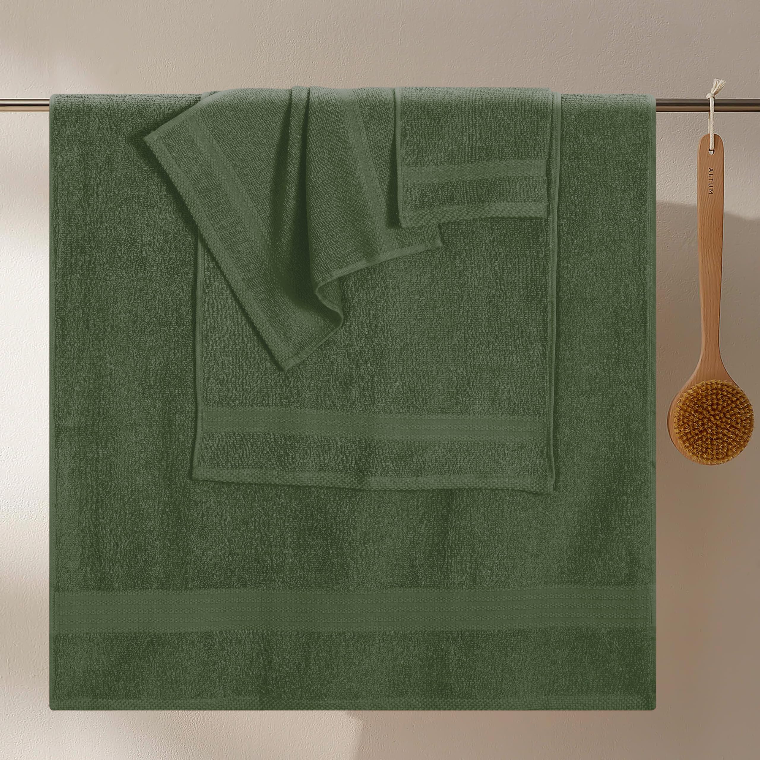 GLAMBURG Ultra Soft 8-Piece Towel Set - 100% Pure Ring spun Cotton  Contains 2 Oversized Bath Towels 27x54  2 Hand Towels 16x28  4 Wash Cloths 13x13 - Ideal for Everyday use  Hotel & Spa - Olive Green