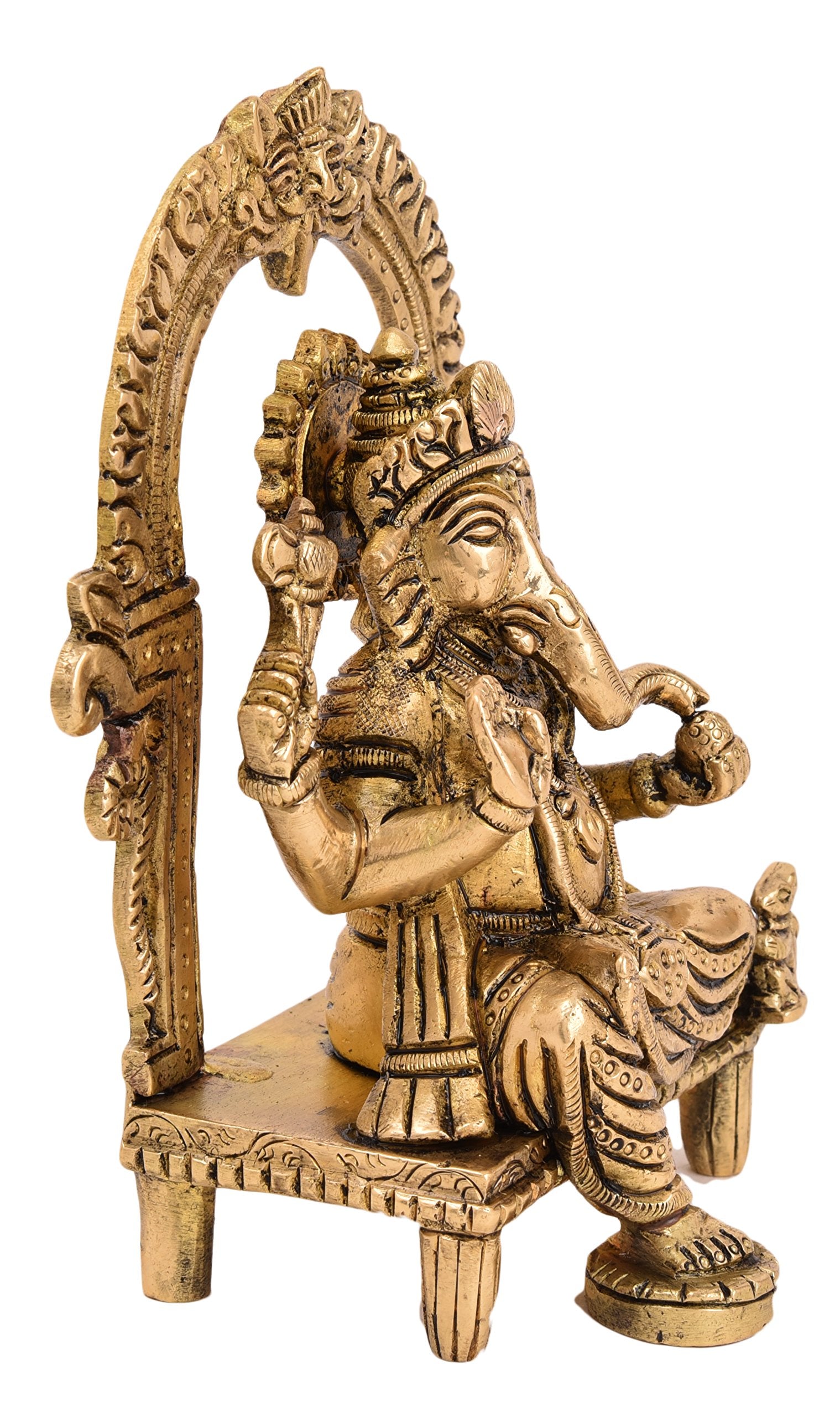 Kalarambh Brass Kaman Ganesha/Ganesh/Ganpati Idol Murti Statue For Home Pooja Puja Mandir Decor Collectible Handicraft Art, Yell