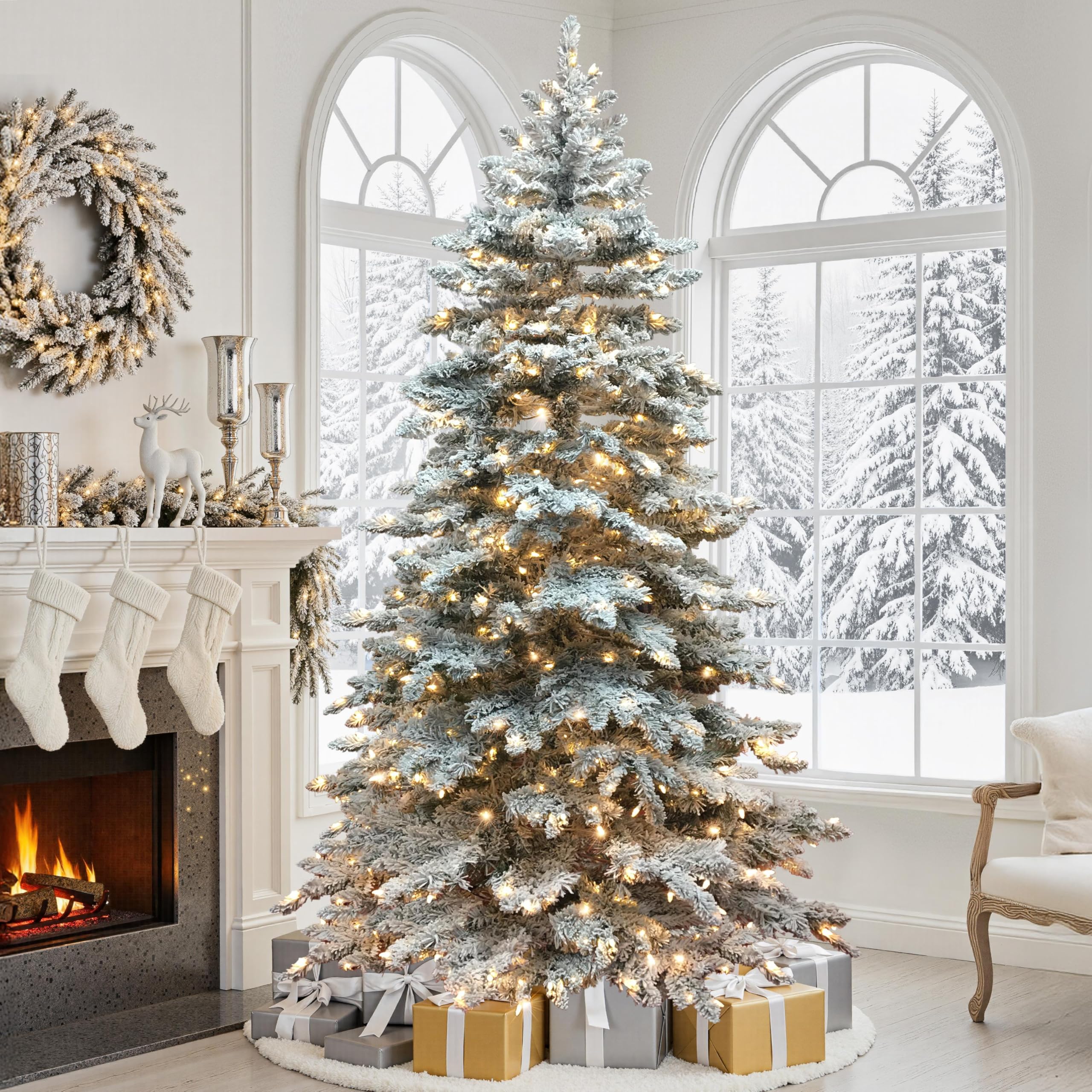 Yaheetech 6ft Pre-Lit Christmas Fir Tree with 400 Warm LED Lights & 940 PVC Tips,Hinged Holiday Decorative Tree with Foldable St