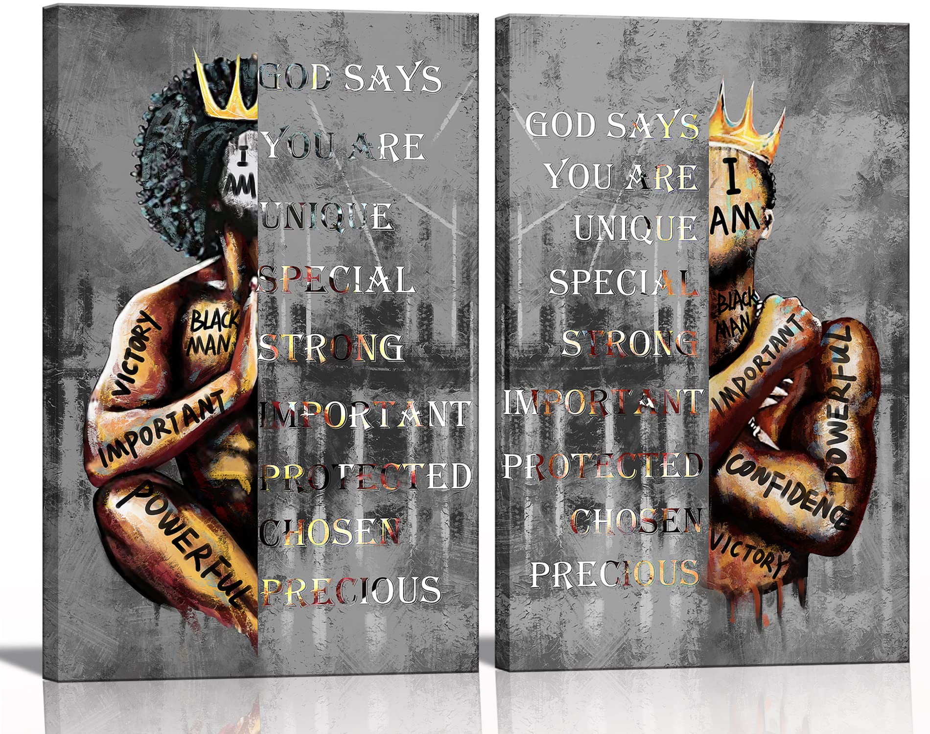 African American Wall Art Man Inspirational Quotes Black King Wall Decor Men Portrait Poster Print Picture Painting Artwork For