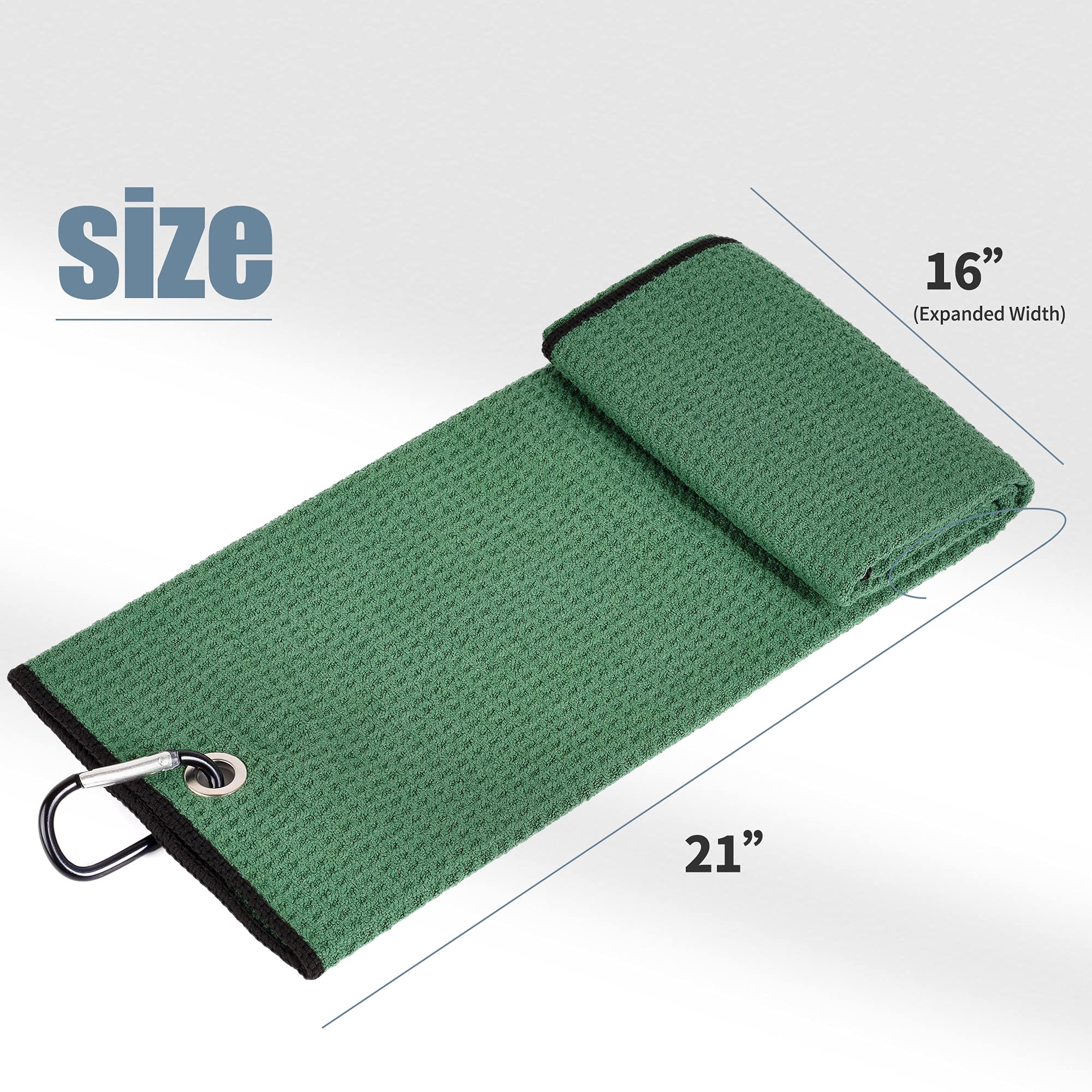 Mile High Life Tri-fold Golf Towel  Premium Microfiber Fabric  Waffle Pattern  with Heavy Duty Carabiner Clip  Green Golf Towel for Men and Women  16x21 (Green)