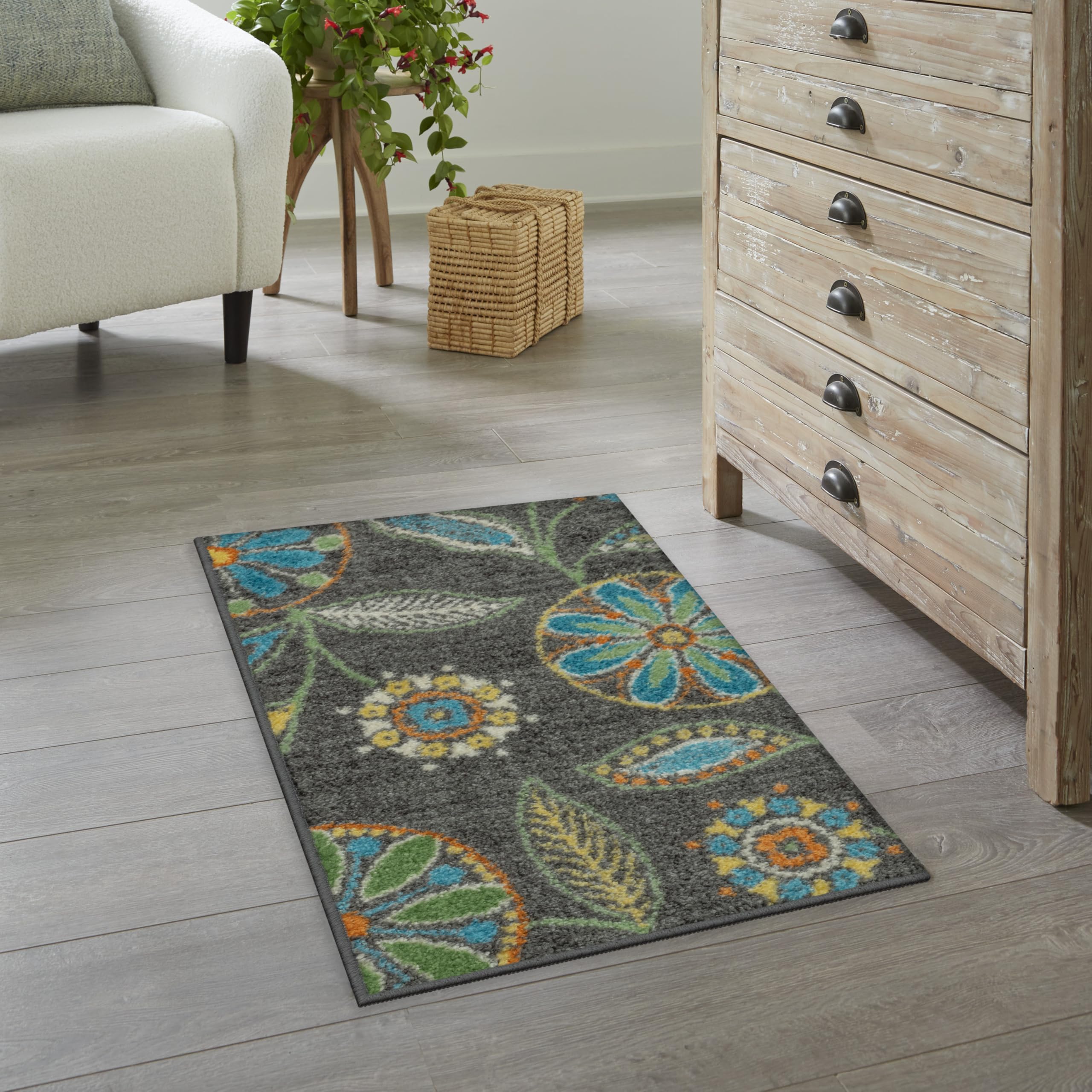 Maples Rugs Reggie Floral Kitchen Rugs Non Skid Washable Accent Area Carpet [Made in USA], Multi, 18 x 210