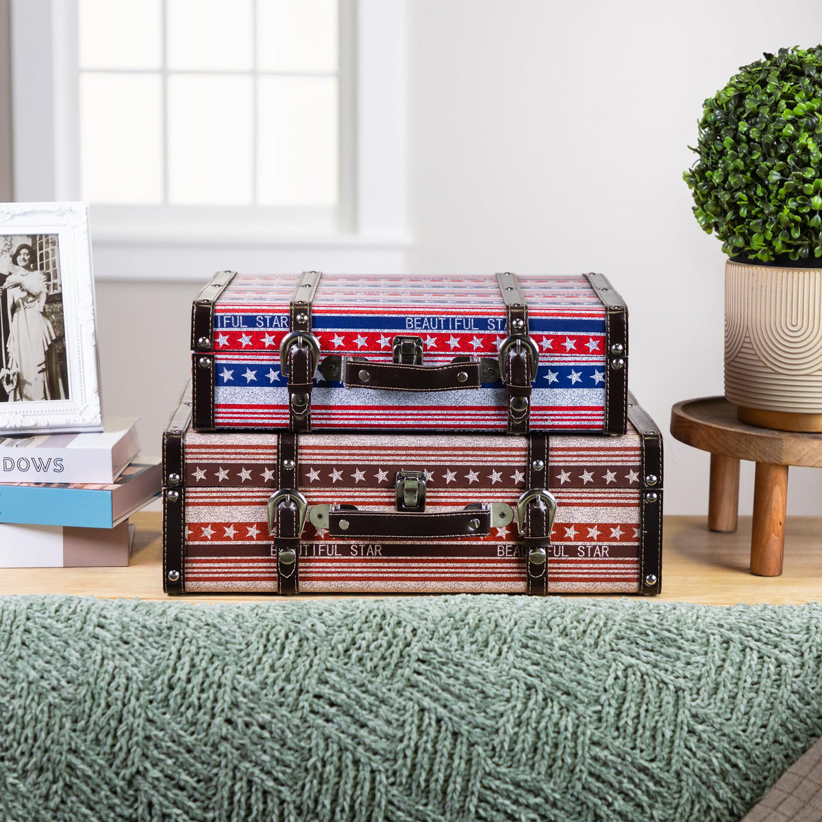 Northlight Vintage-Style Beautiful Star Decorative Luggage Trunks - 17 ...