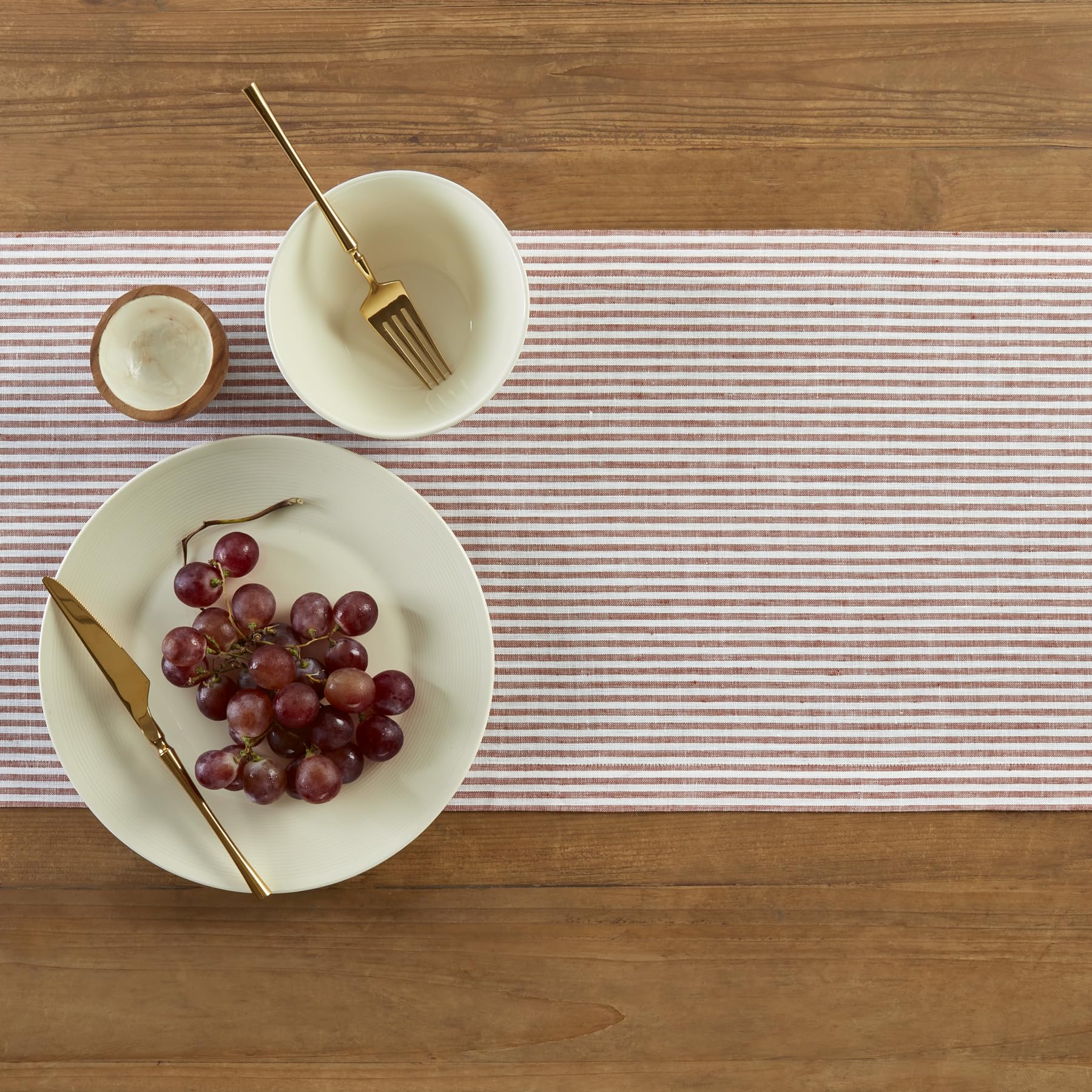 Solino Home Stripe Linen Table Runner 108 Inches Long - 100% Pure Linen Cinnamon And White Dining Table Runner 14 X 108 Inch Ide
